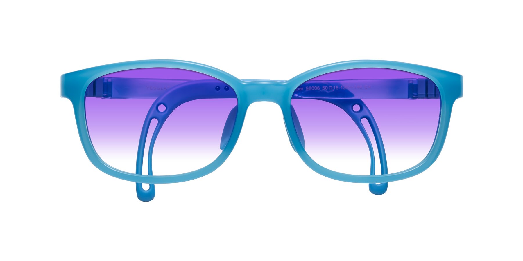 Folded Front of Hesper in Pilot Blue with Purple Gradient Lenses