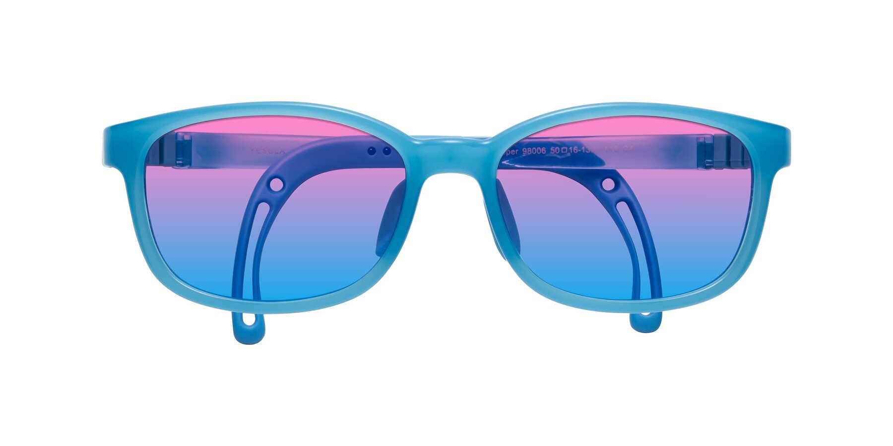 Folded Front of Hesper in Pilot Blue with Pink / Blue Gradient Lenses