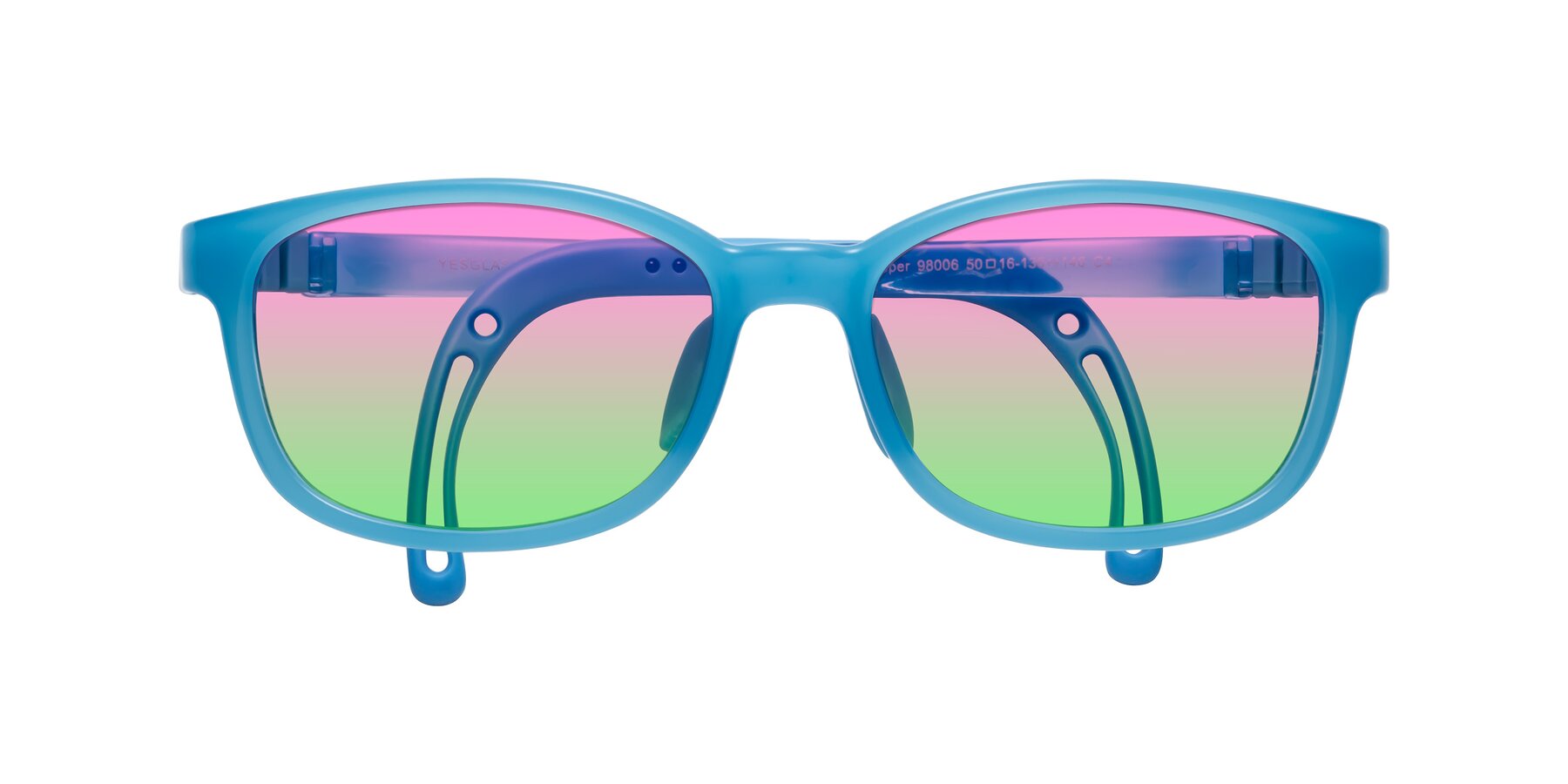 Folded Front of Hesper in Pilot Blue with Pink / Green Gradient Lenses