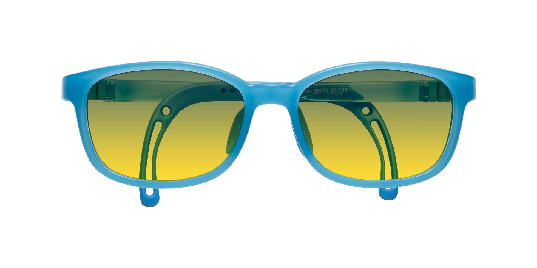 Folded Front of Hesper in Pilot Blue with Green / Yellow Gradient Lenses