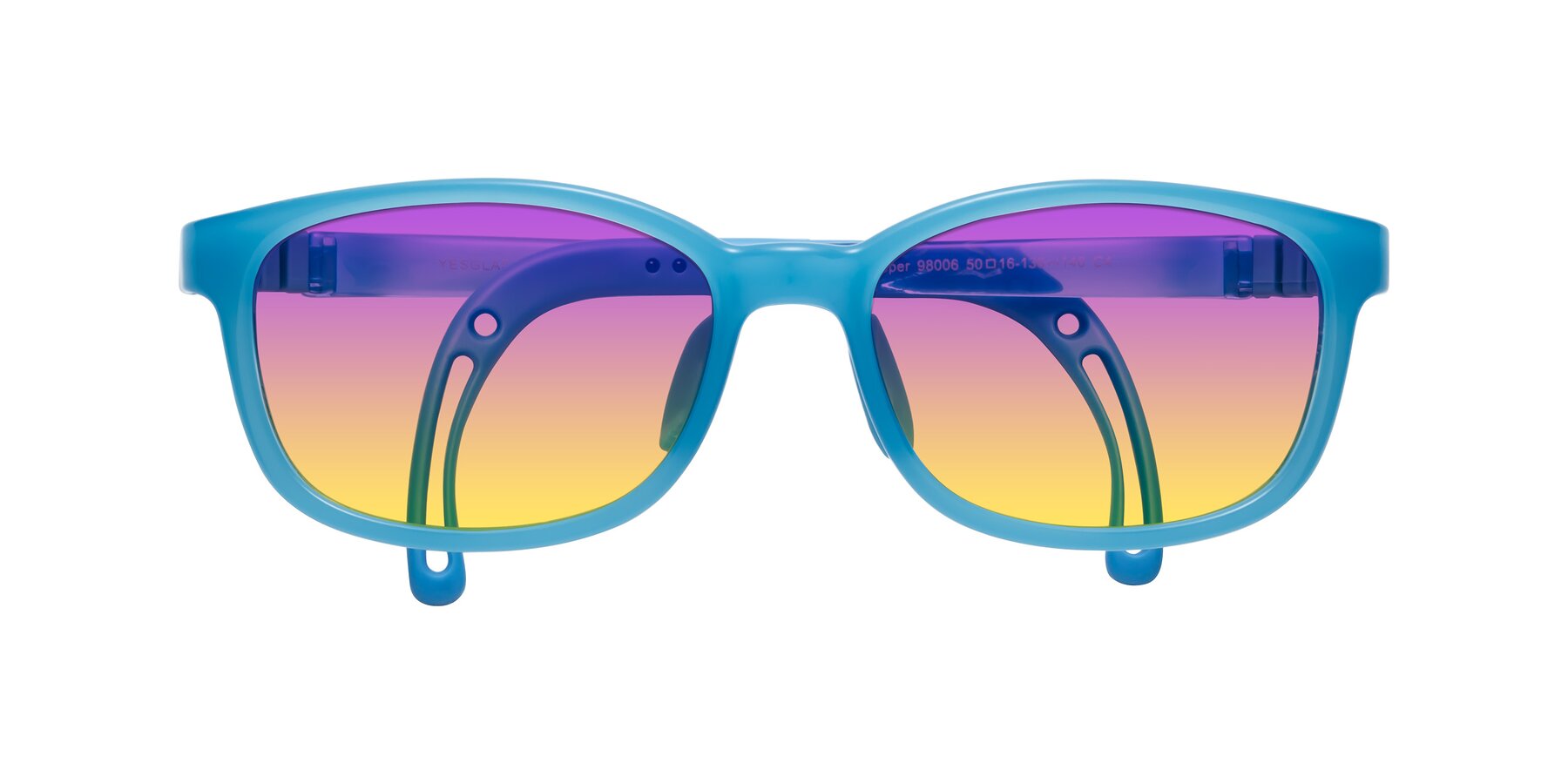 Folded Front of Hesper in Pilot Blue with Purple / Yellow Gradient Lenses