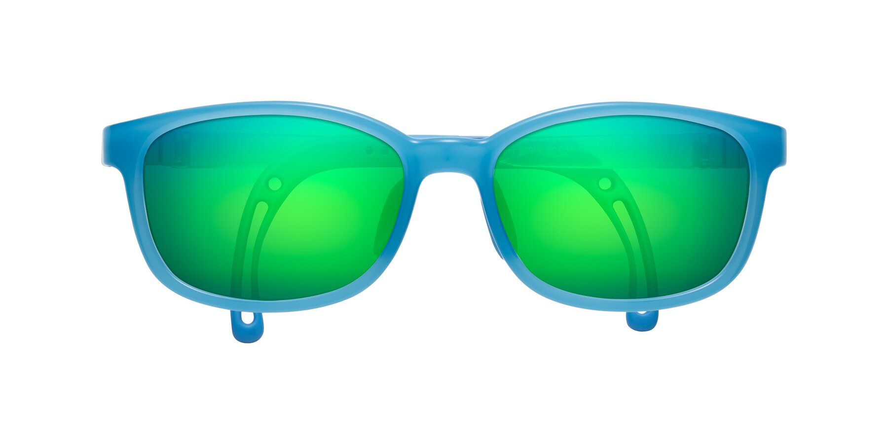 Folded Front of Hesper in Pilot Blue with Green Mirrored Lenses