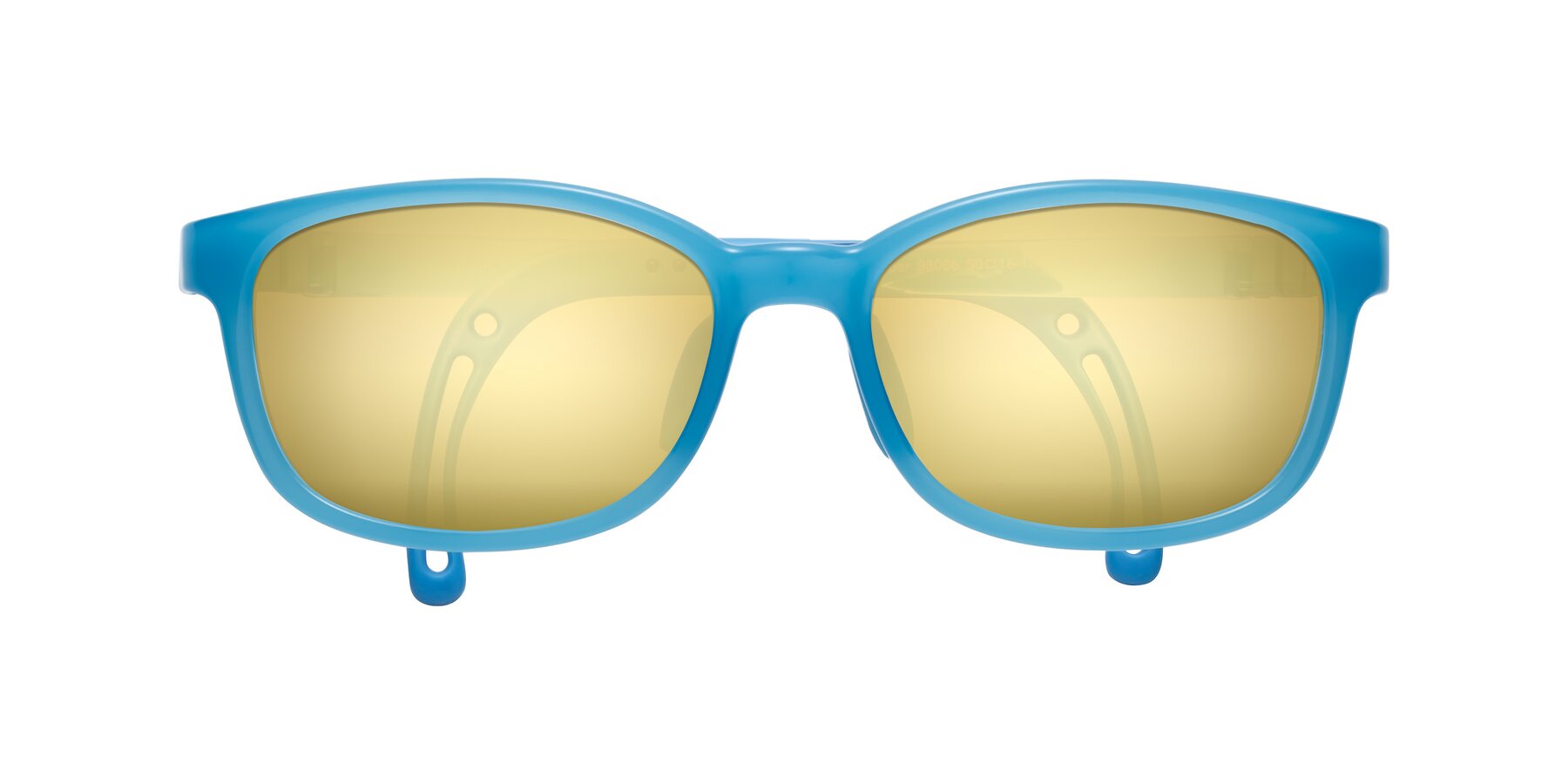 Folded Front of Hesper in Pilot Blue with Gold Mirrored Lenses