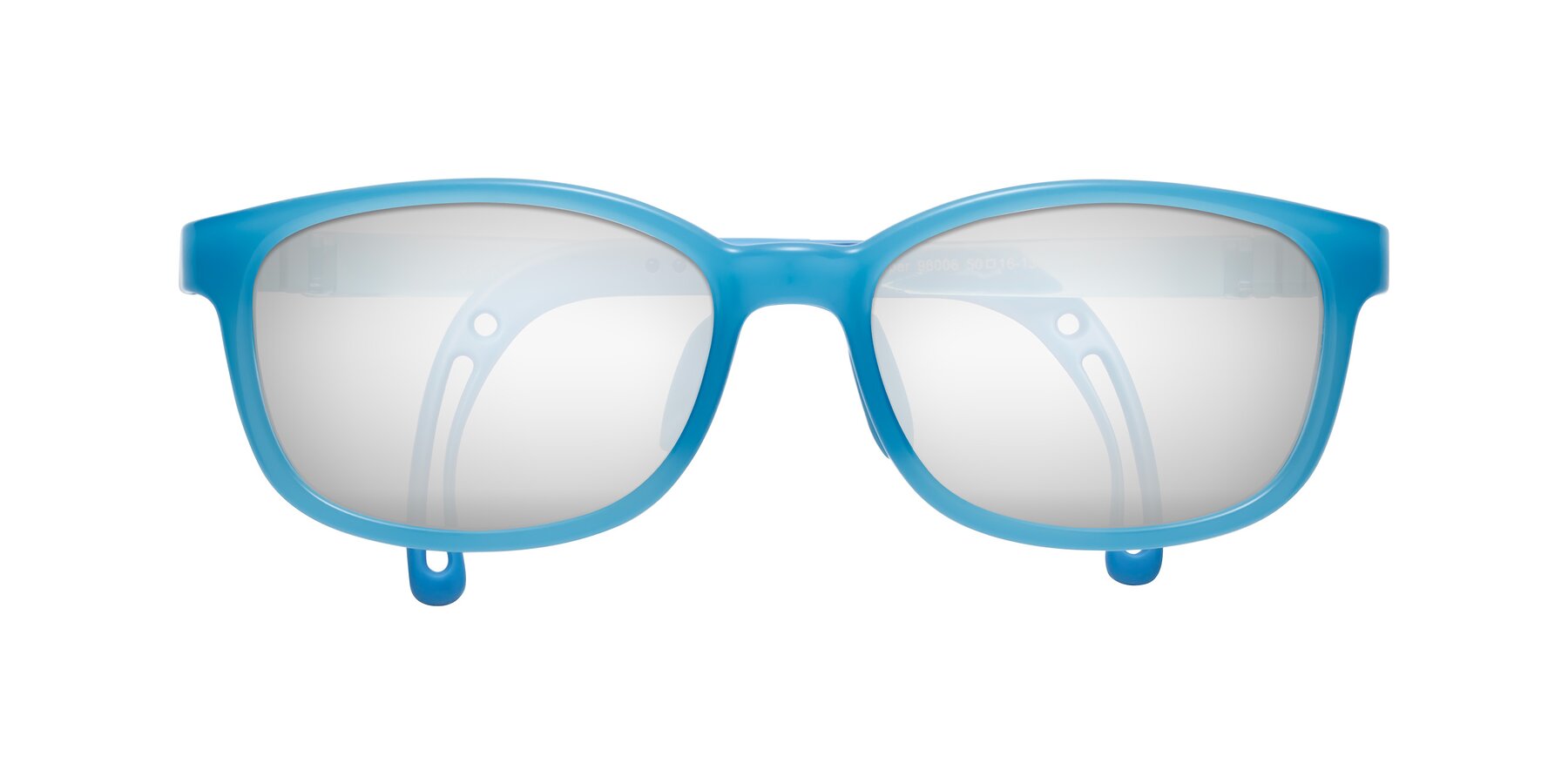 Folded Front of Hesper in Pilot Blue with Silver Mirrored Lenses