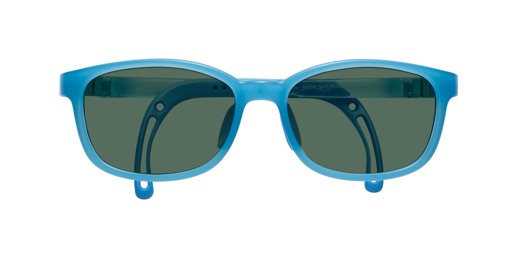 Folded Front of Hesper in Pilot Blue with Green Polarized Lenses