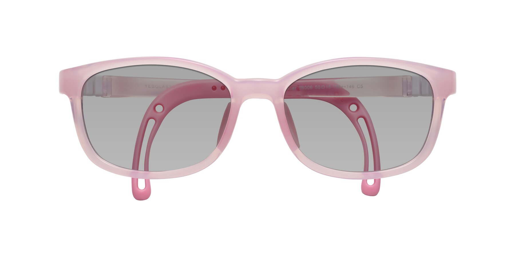 Folded Front of Hesper in Artist Pink with Light Gray Tinted Lenses