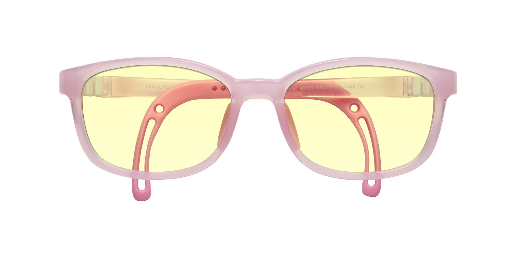 Folded Front of Hesper in Artist Pink with Light Yellow Tinted Lenses