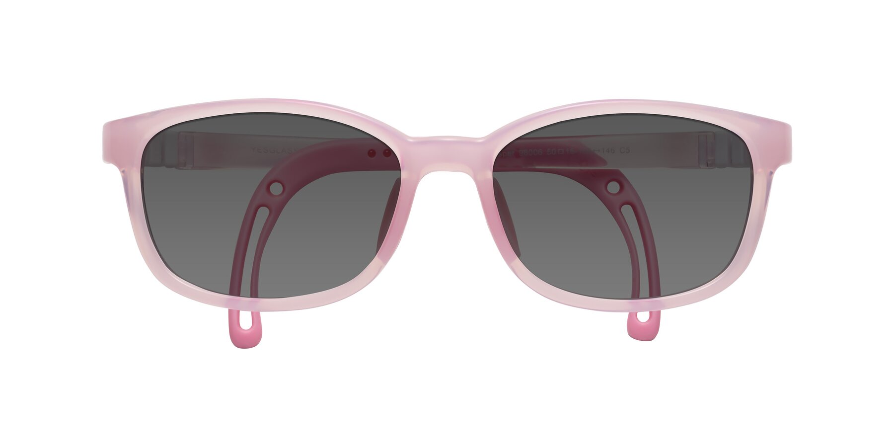 Folded Front of Hesper in Artist Pink with Medium Gray Tinted Lenses