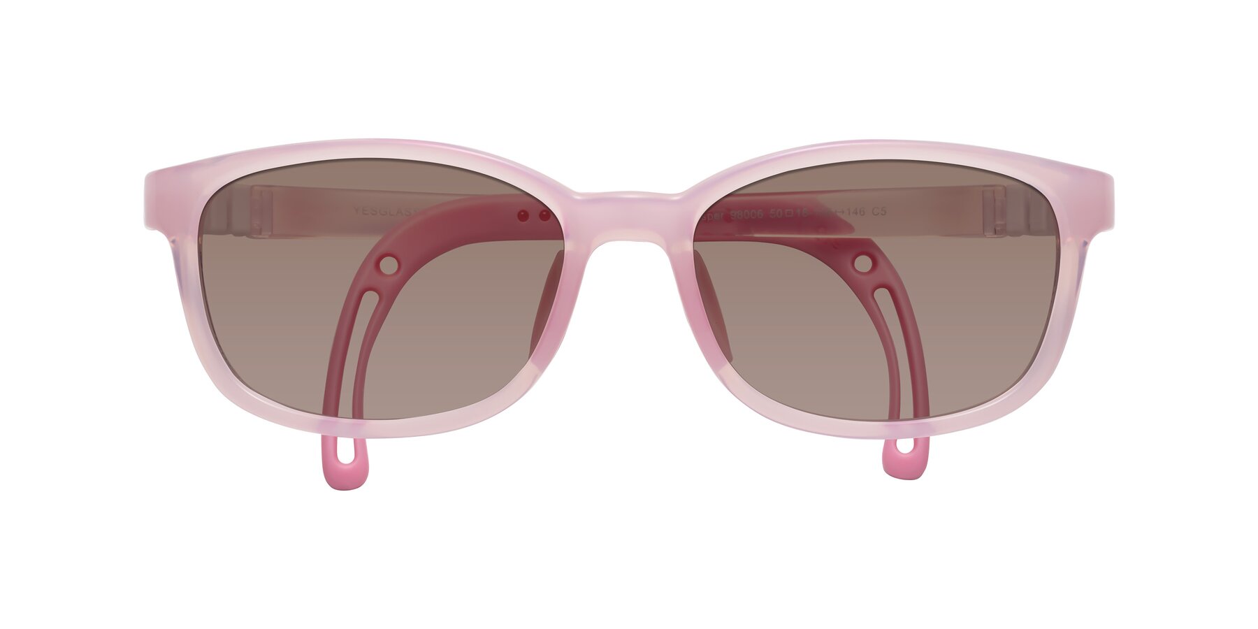 Folded Front of Hesper in Artist Pink with Medium Brown Tinted Lenses