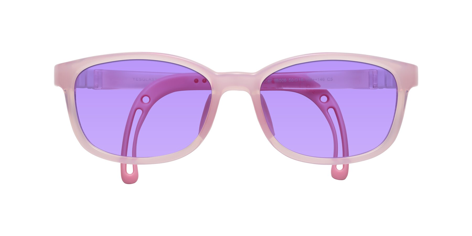 Folded Front of Hesper in Artist Pink with Medium Purple Tinted Lenses