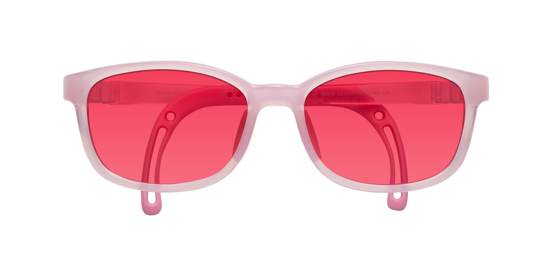 Folded Front of Hesper in Artist Pink with Red Tinted Lenses