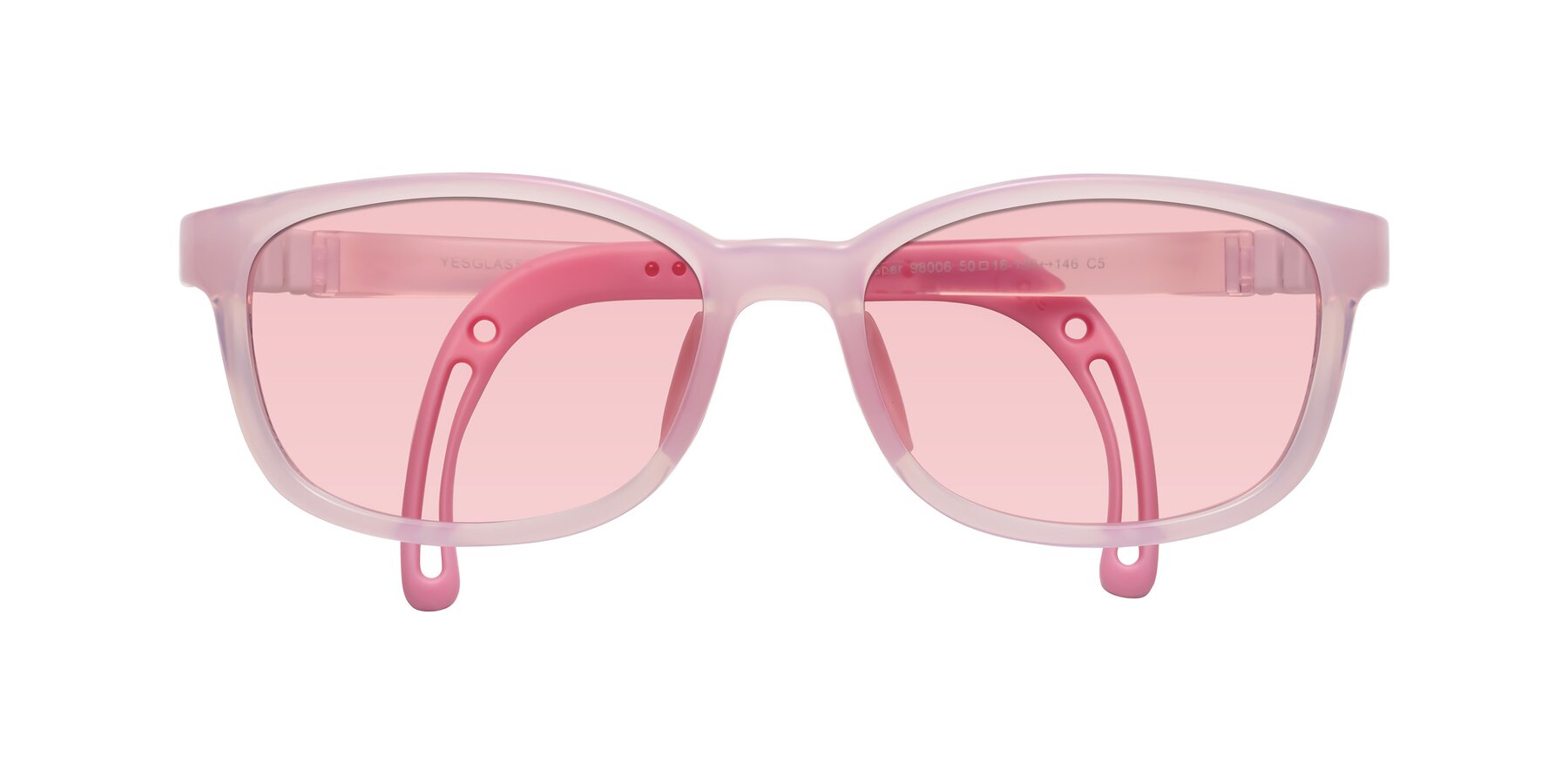 Folded Front of Hesper in Artist Pink with Light Garnet Tinted Lenses