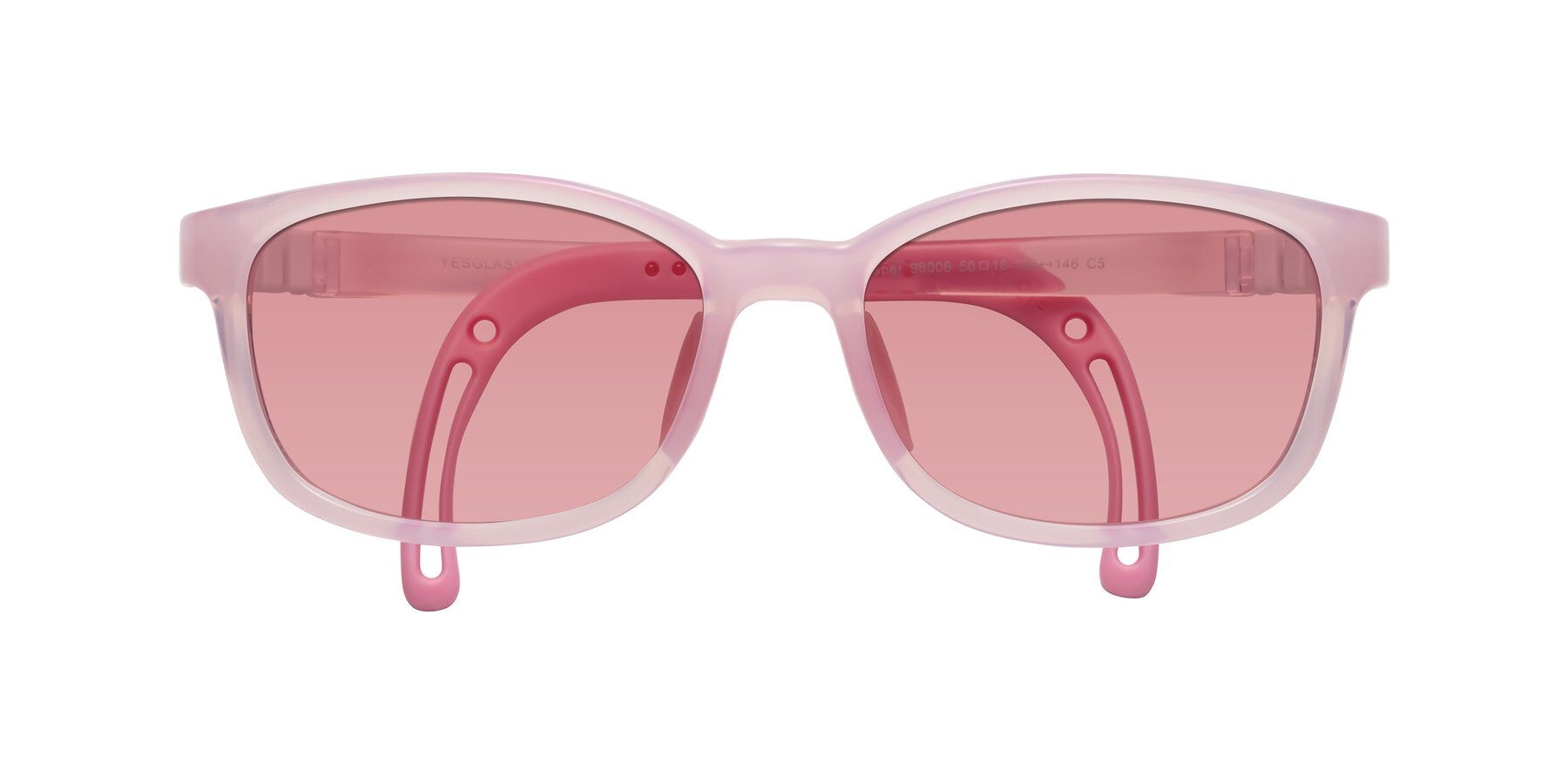 Folded Front of Hesper in Artist Pink with Medium Garnet Tinted Lenses