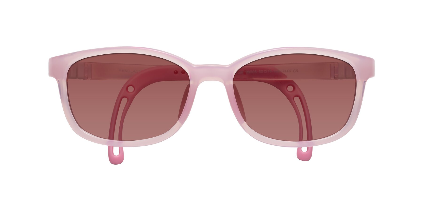 Folded Front of Hesper in Artist Pink with Garnet Tinted Lenses