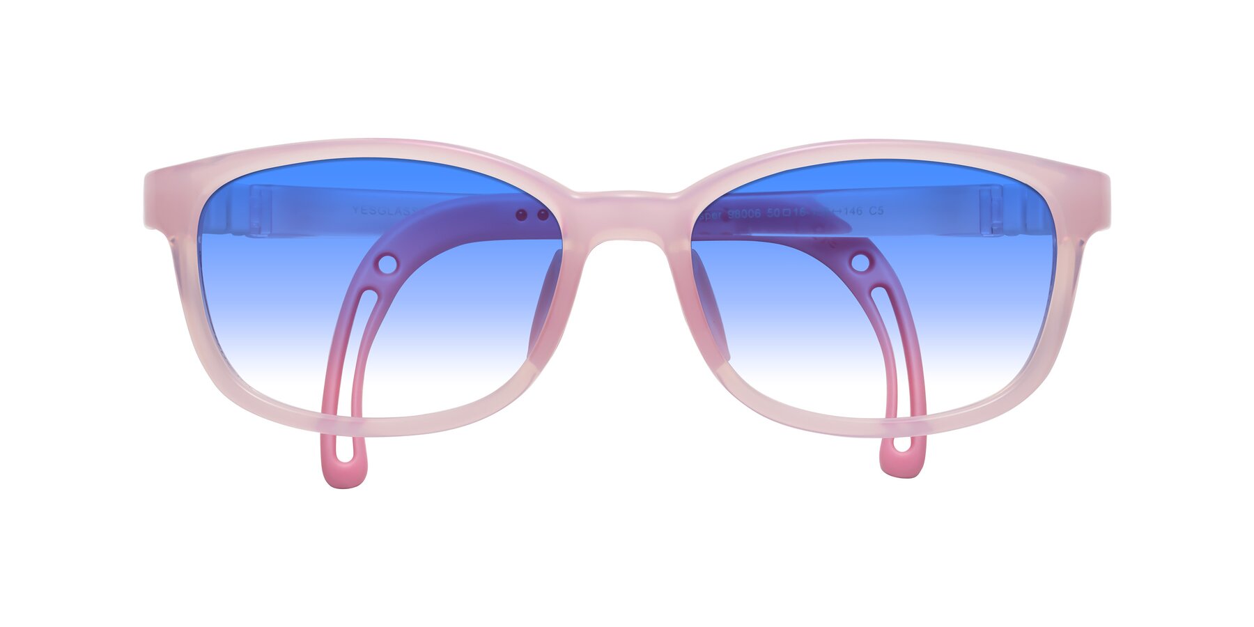 Folded Front of Hesper in Artist Pink with Blue Gradient Lenses