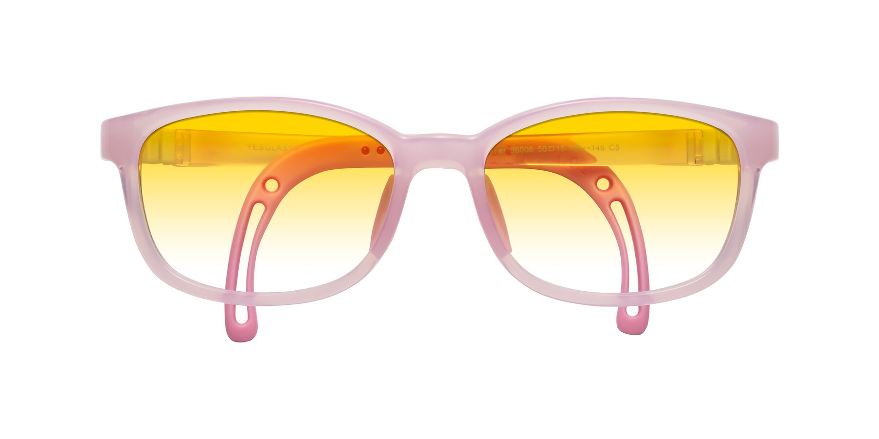 Folded Front of Hesper in Artist Pink with Yellow Gradient Lenses