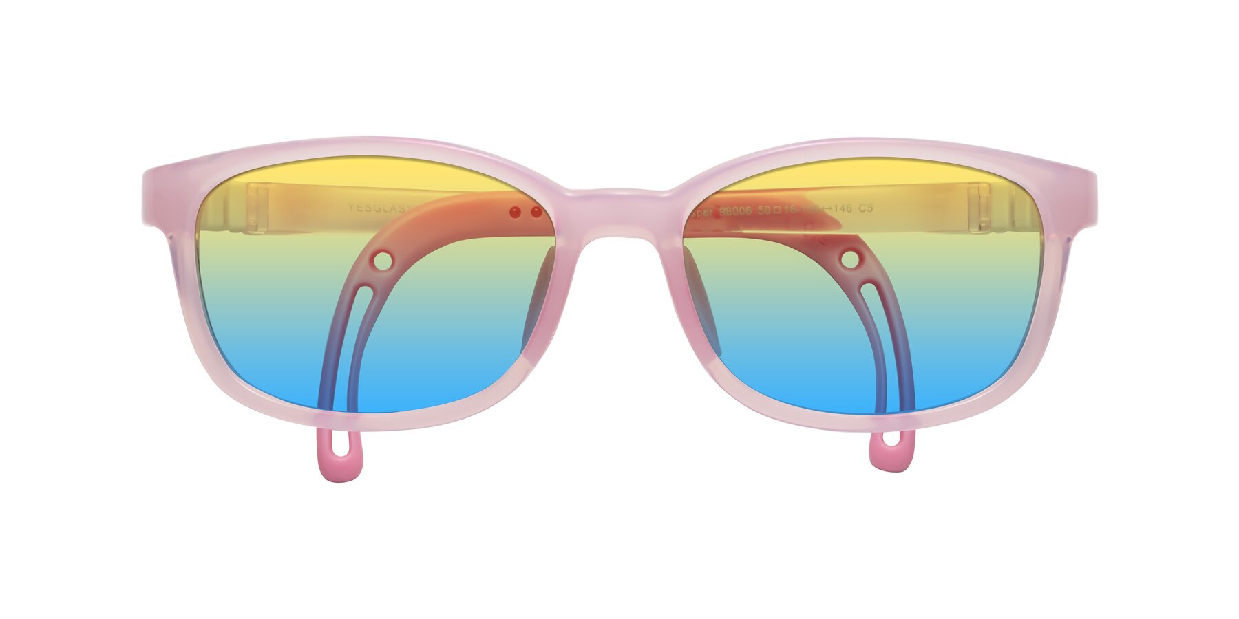 Folded Front of Hesper in Artist Pink with Yellow / Blue Gradient Lenses