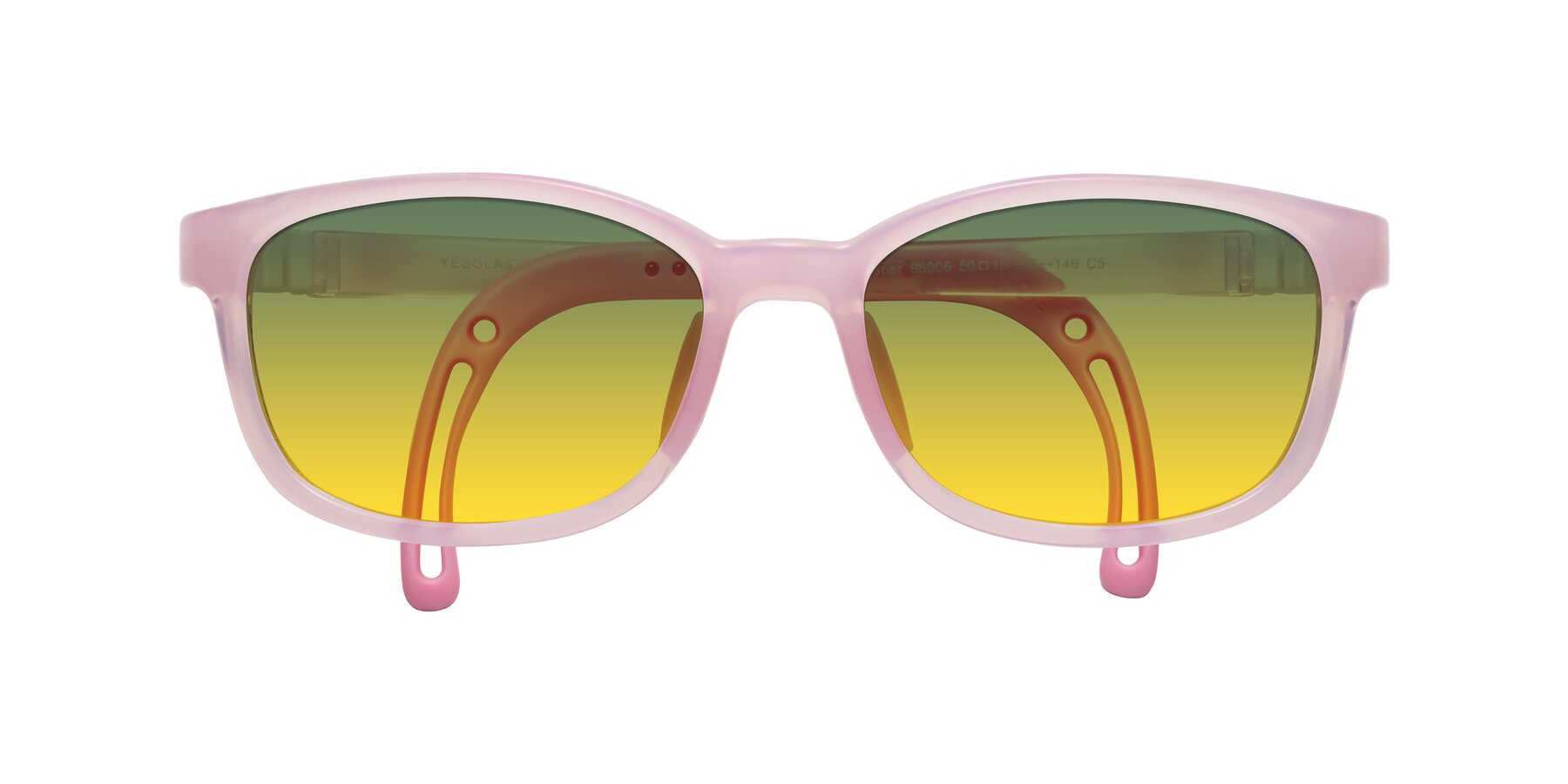 Folded Front of Hesper in Artist Pink with Green / Yellow Gradient Lenses