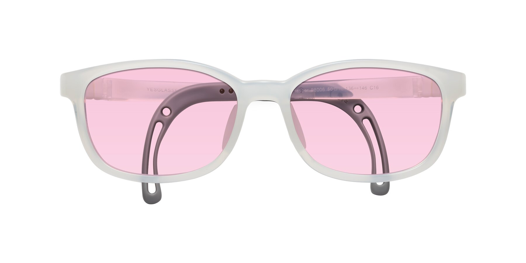 Folded Front of Hesper in Angel White with Light Pink Tinted Lenses