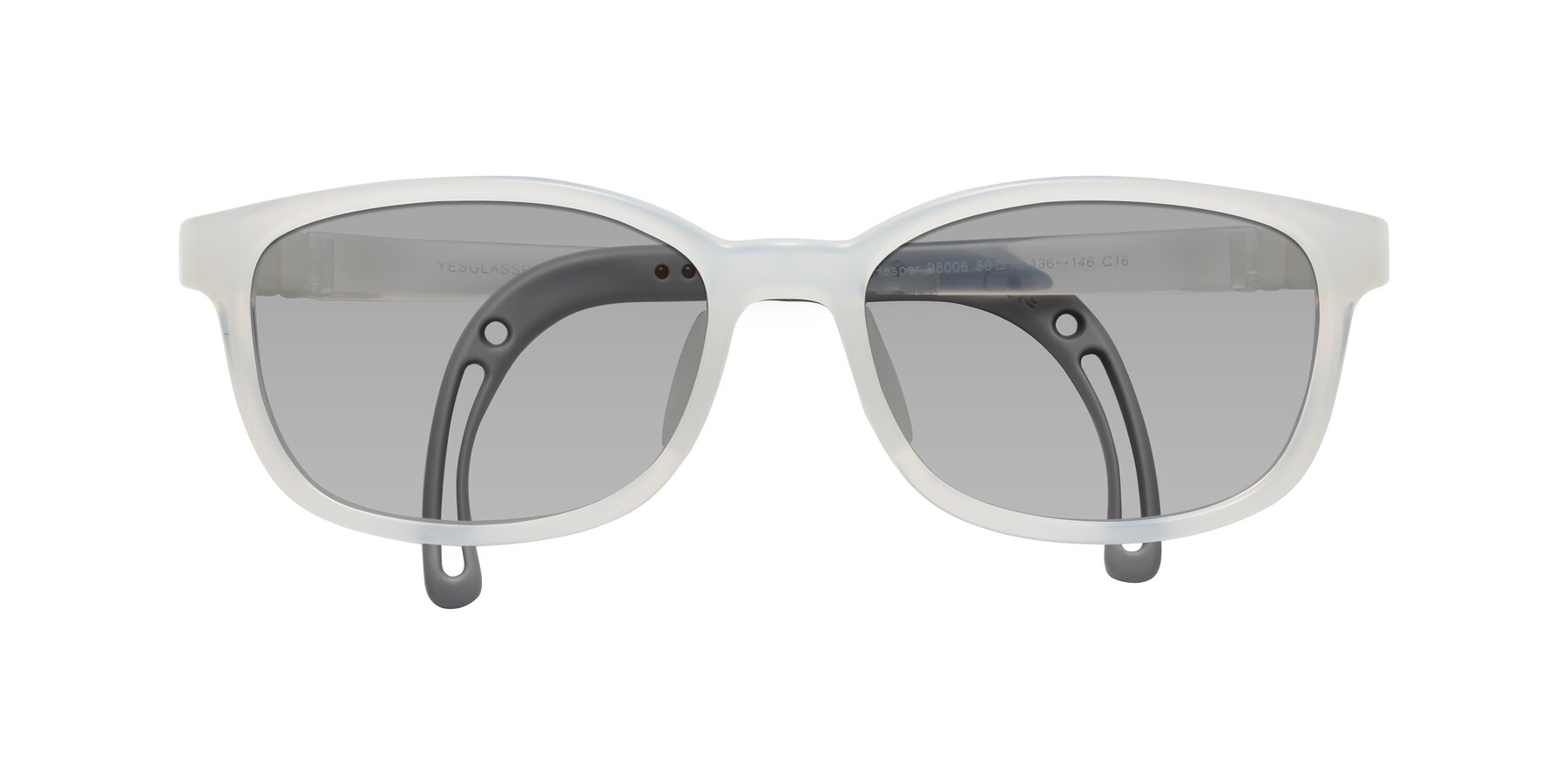 Folded Front of Hesper in Angel White with Light Gray Tinted Lenses