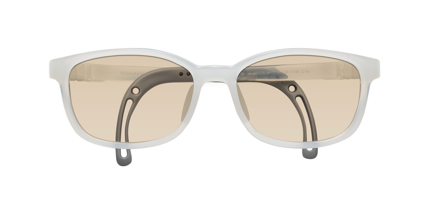 Folded Front of Hesper in Angel White with Light Brown Tinted Lenses