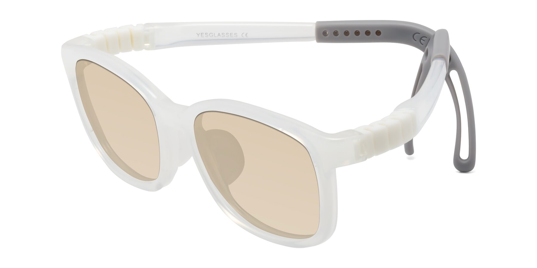 Angle of Hesper in Angel White with Light Brown Tinted Lenses