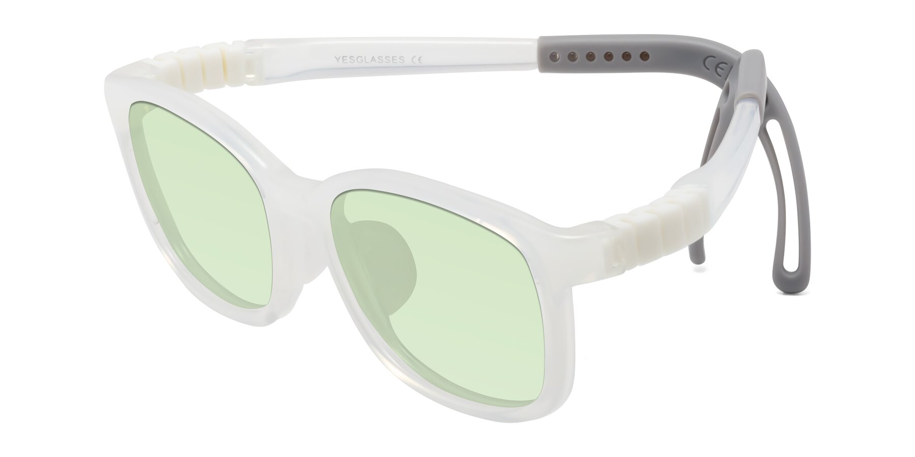 Angle of Hesper in Angel White with Light Green Tinted Lenses