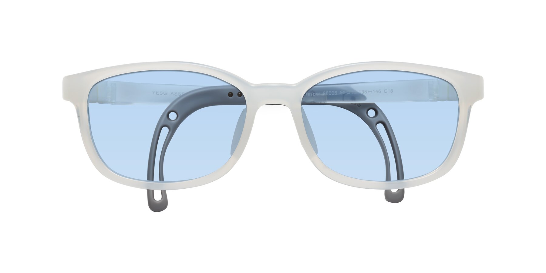 Folded Front of Hesper in Angel White with Light Blue Tinted Lenses