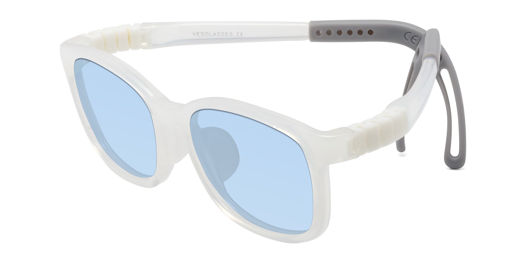 Angle of Hesper in Angel White with Light Blue Tinted Lenses