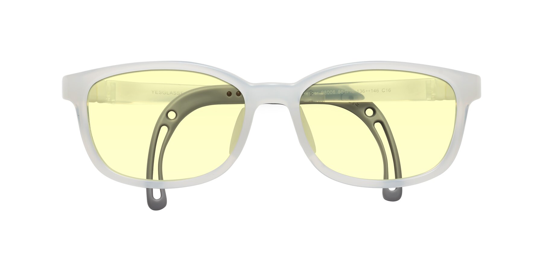 Folded Front of Hesper in Angel White with Light Yellow Tinted Lenses