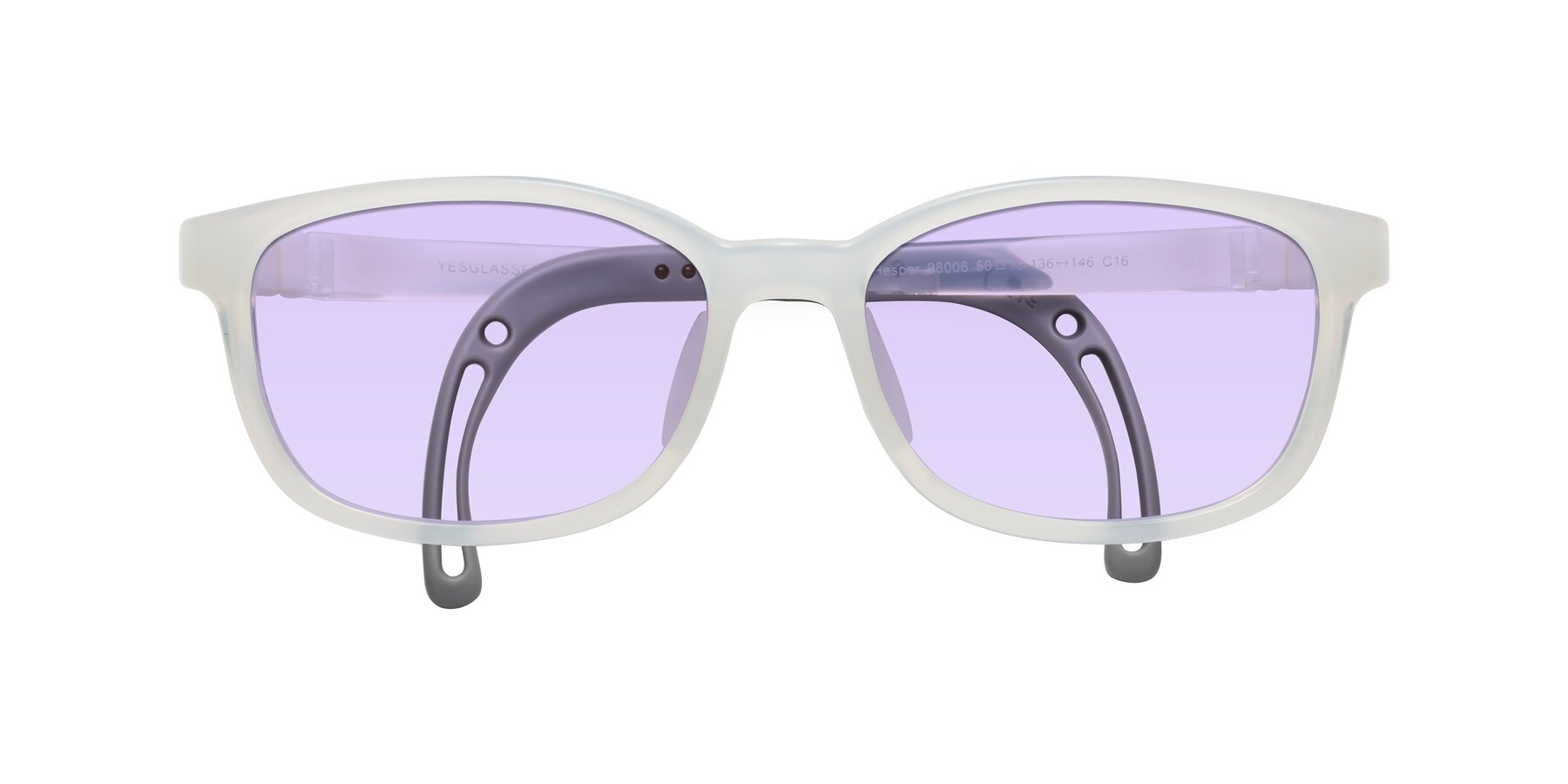 Folded Front of Hesper in Angel White with Light Purple Tinted Lenses