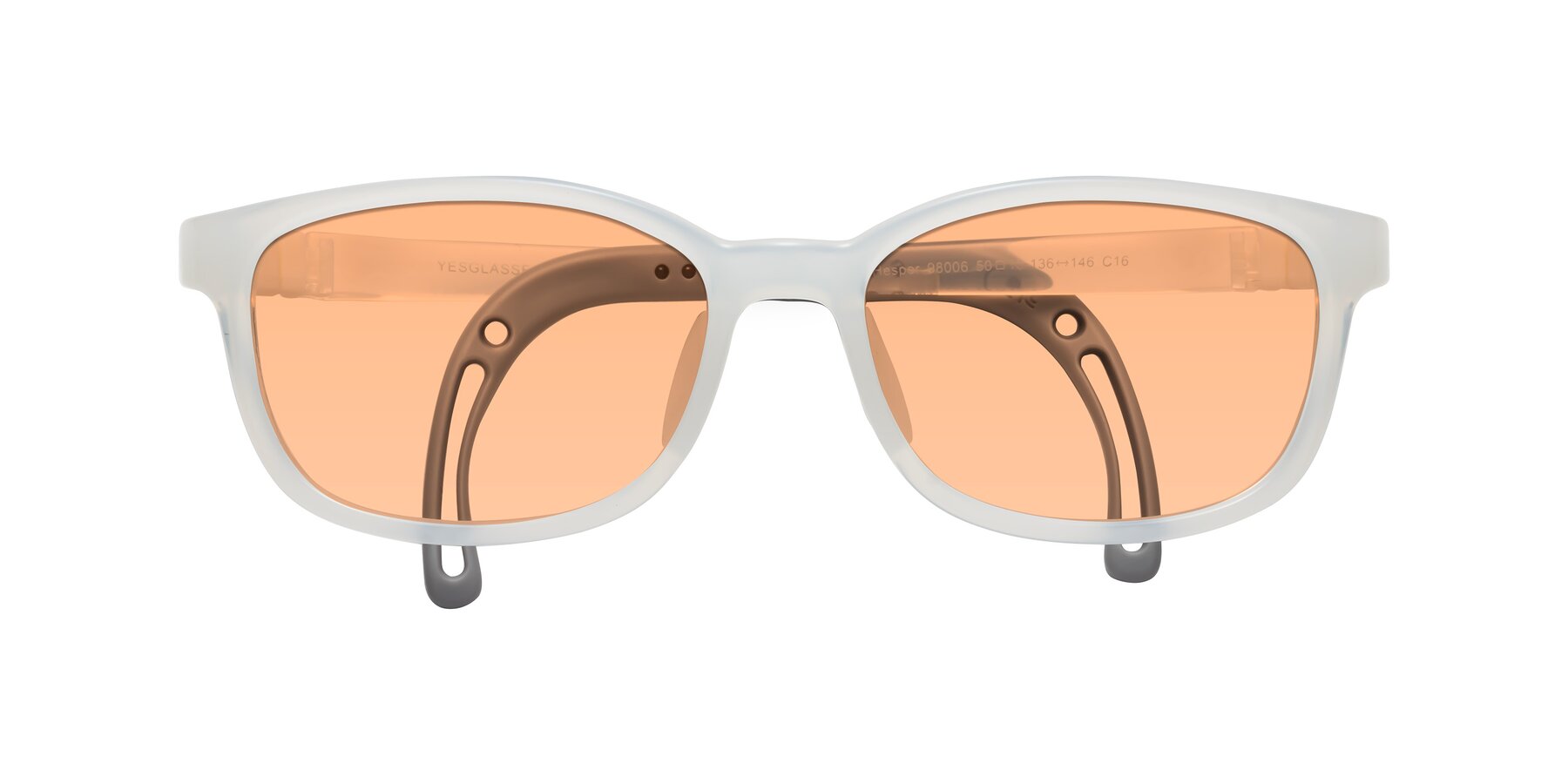 Folded Front of Hesper in Angel White with Light Orange Tinted Lenses