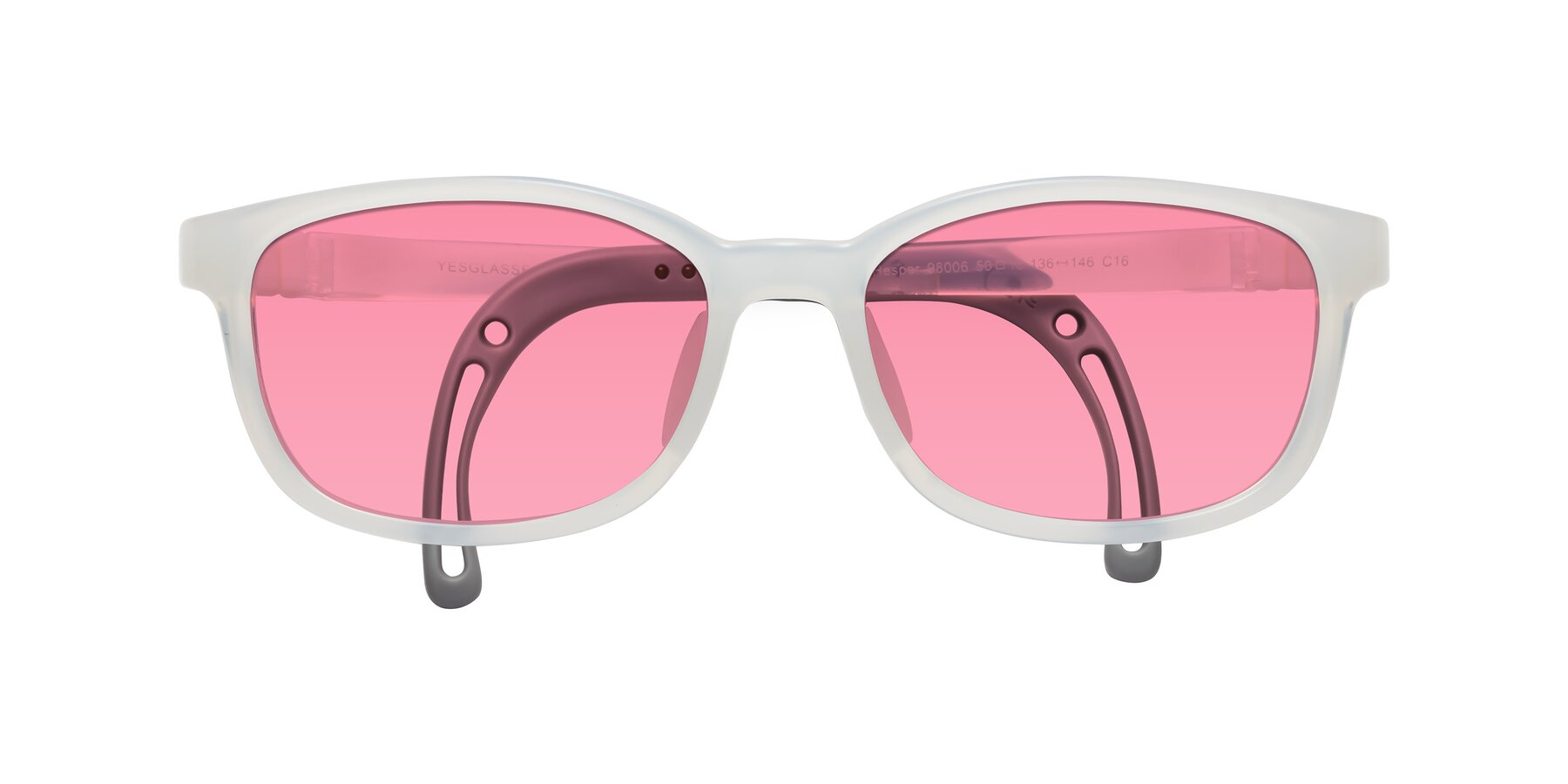 Folded Front of Hesper in Angel White with Pink Tinted Lenses