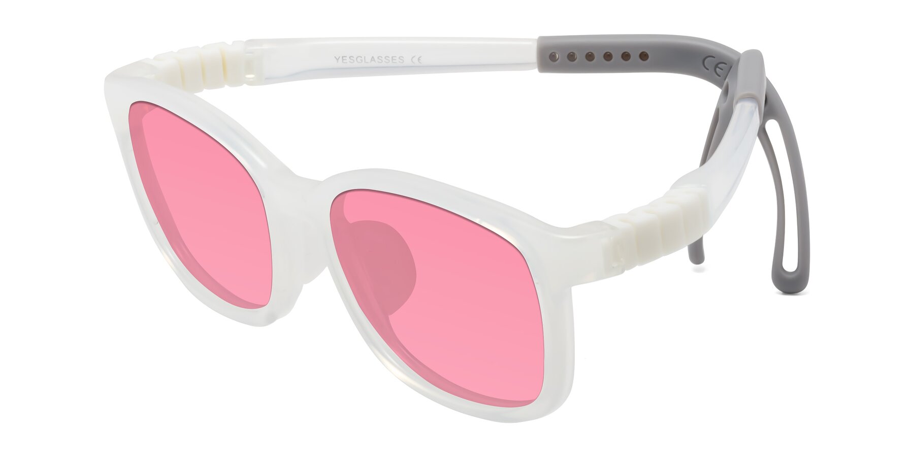 Angle of Hesper in Angel White with Pink Tinted Lenses