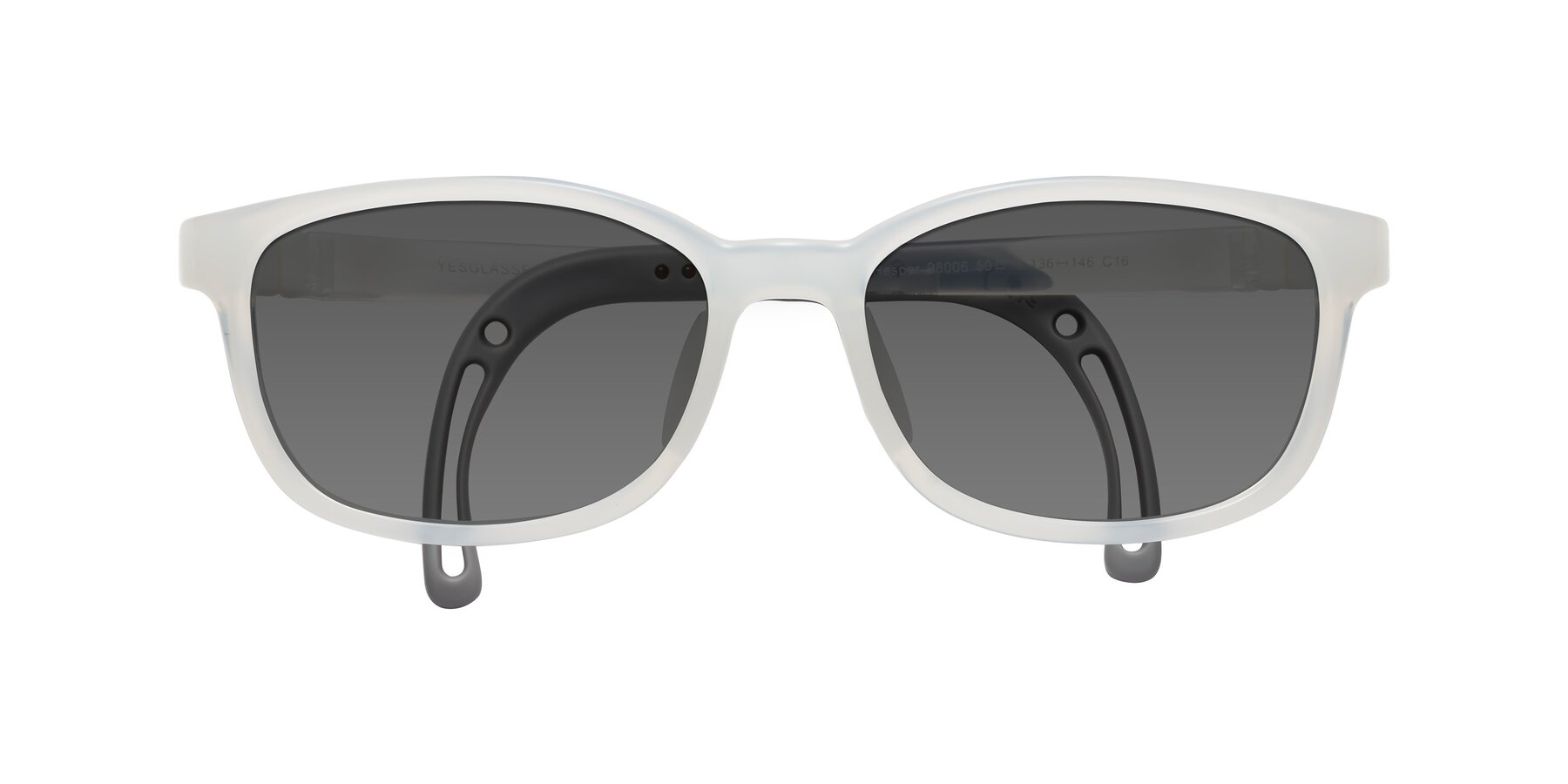 Folded Front of Hesper in Angel White with Medium Gray Tinted Lenses