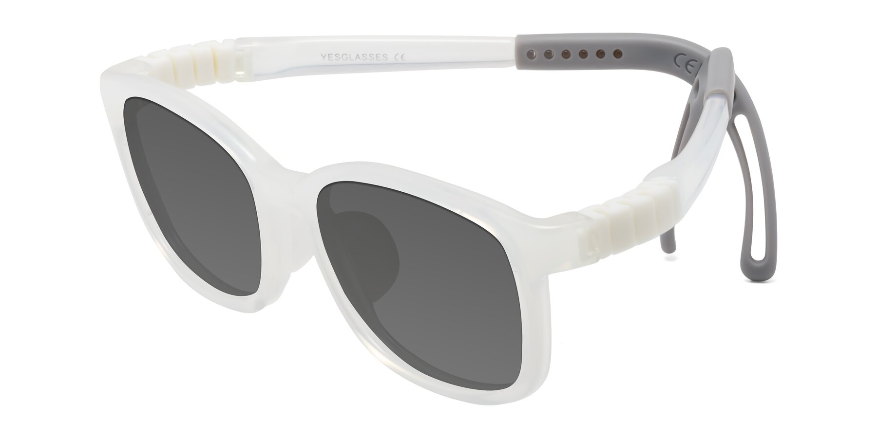 Angle of Hesper in Angel White with Medium Gray Tinted Lenses