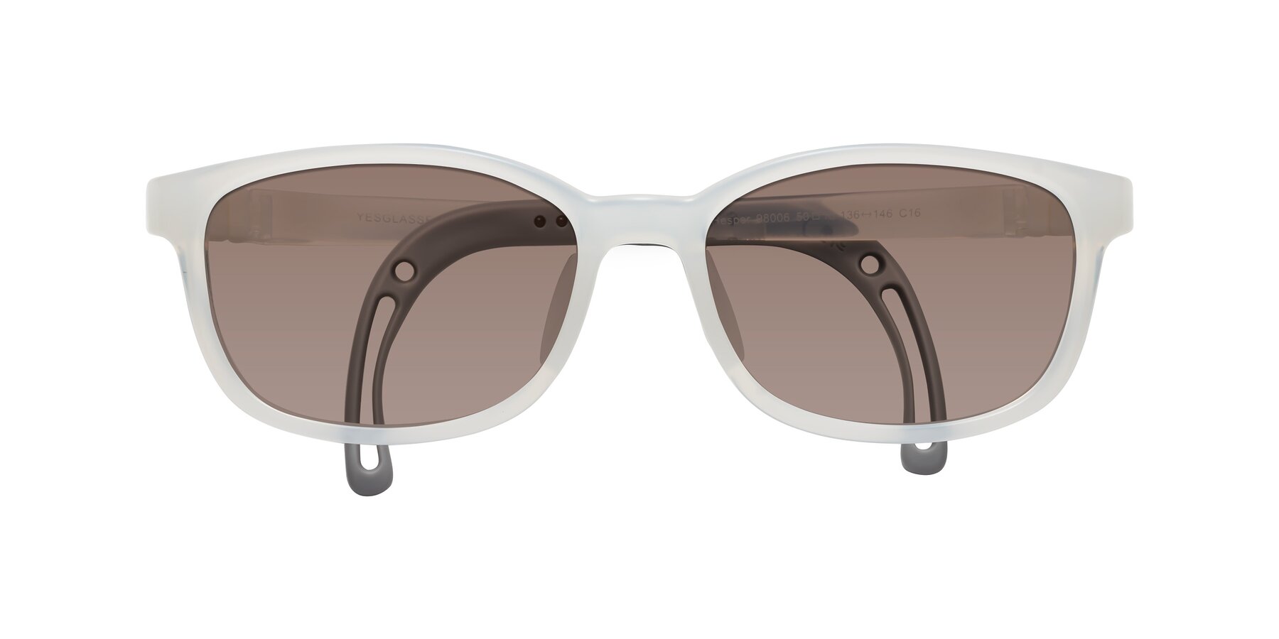 Folded Front of Hesper in Angel White with Medium Brown Tinted Lenses