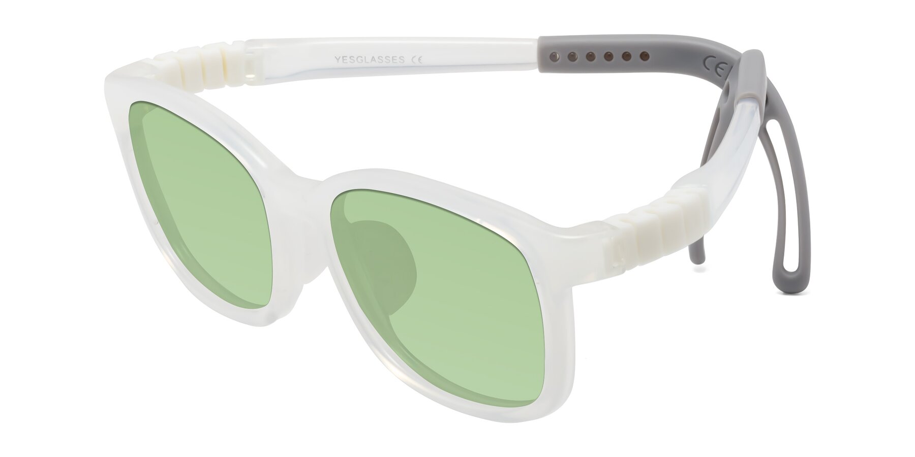 Angle of Hesper in Angel White with Medium Green Tinted Lenses