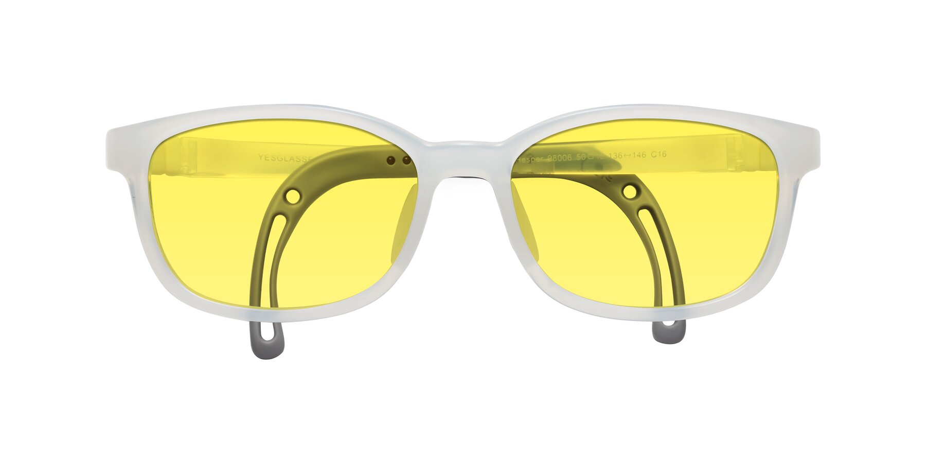 Folded Front of Hesper in Angel White with Medium Yellow Tinted Lenses