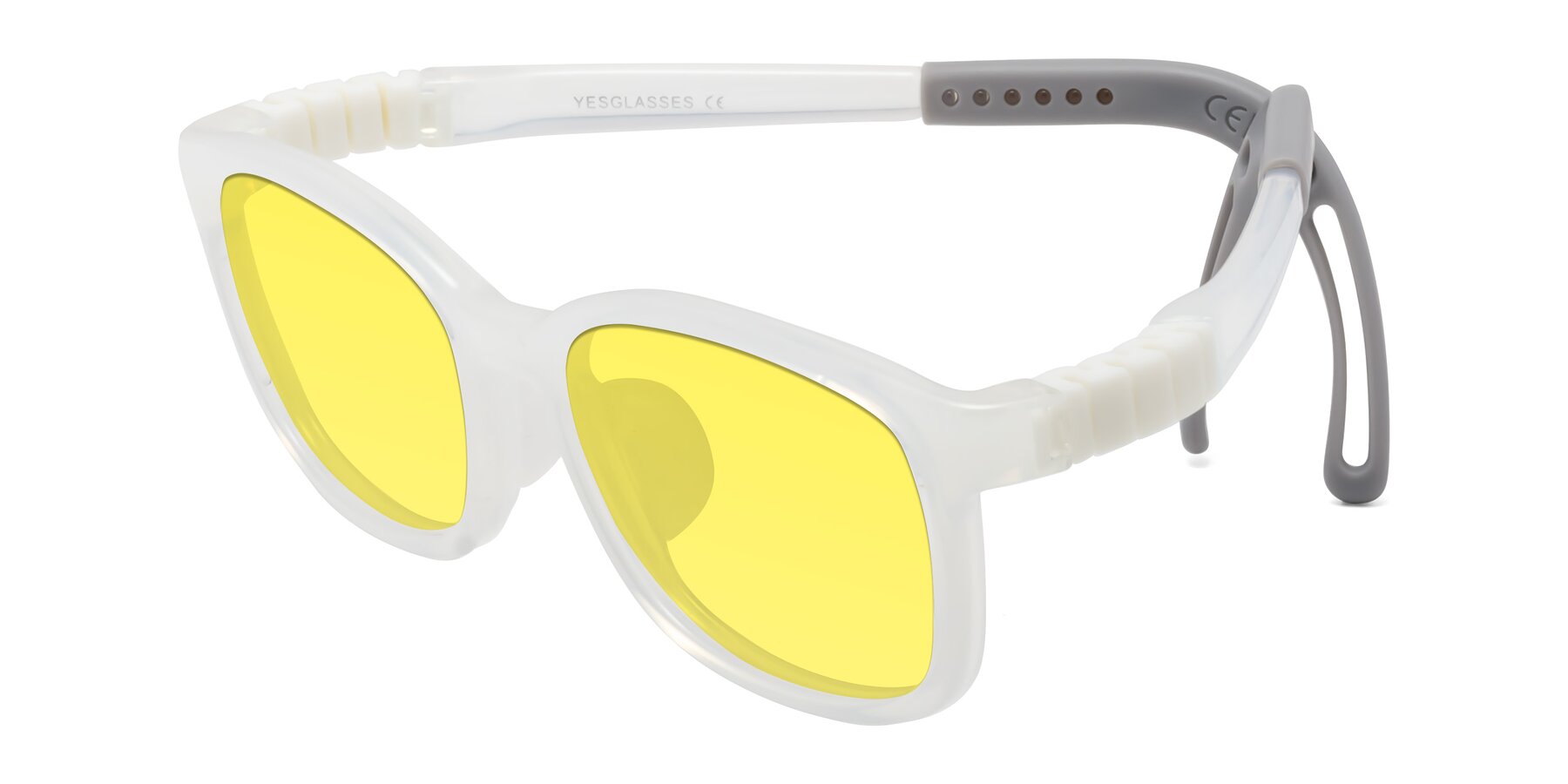 Angle of Hesper in Angel White with Medium Yellow Tinted Lenses