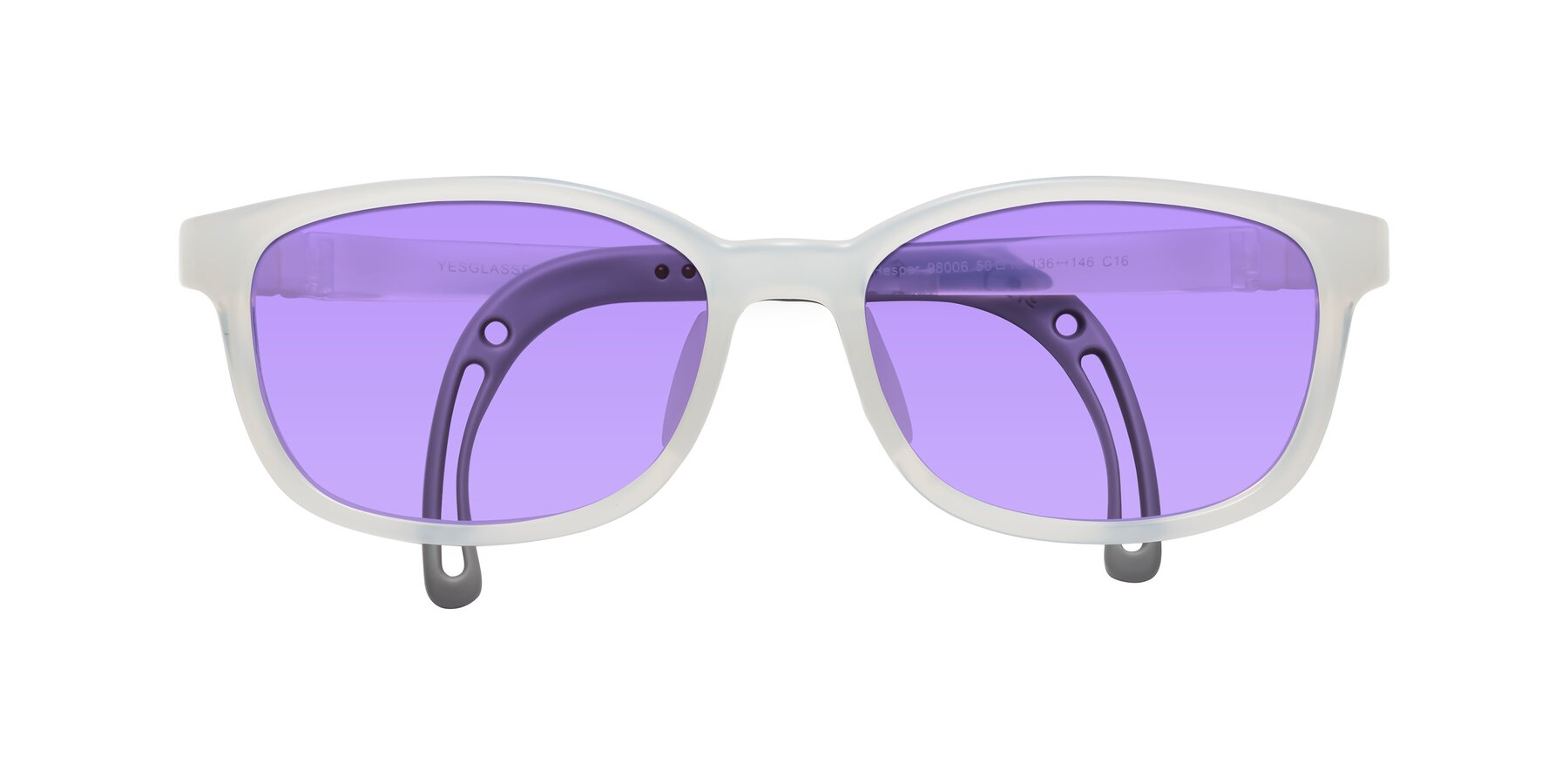 Folded Front of Hesper in Angel White with Medium Purple Tinted Lenses