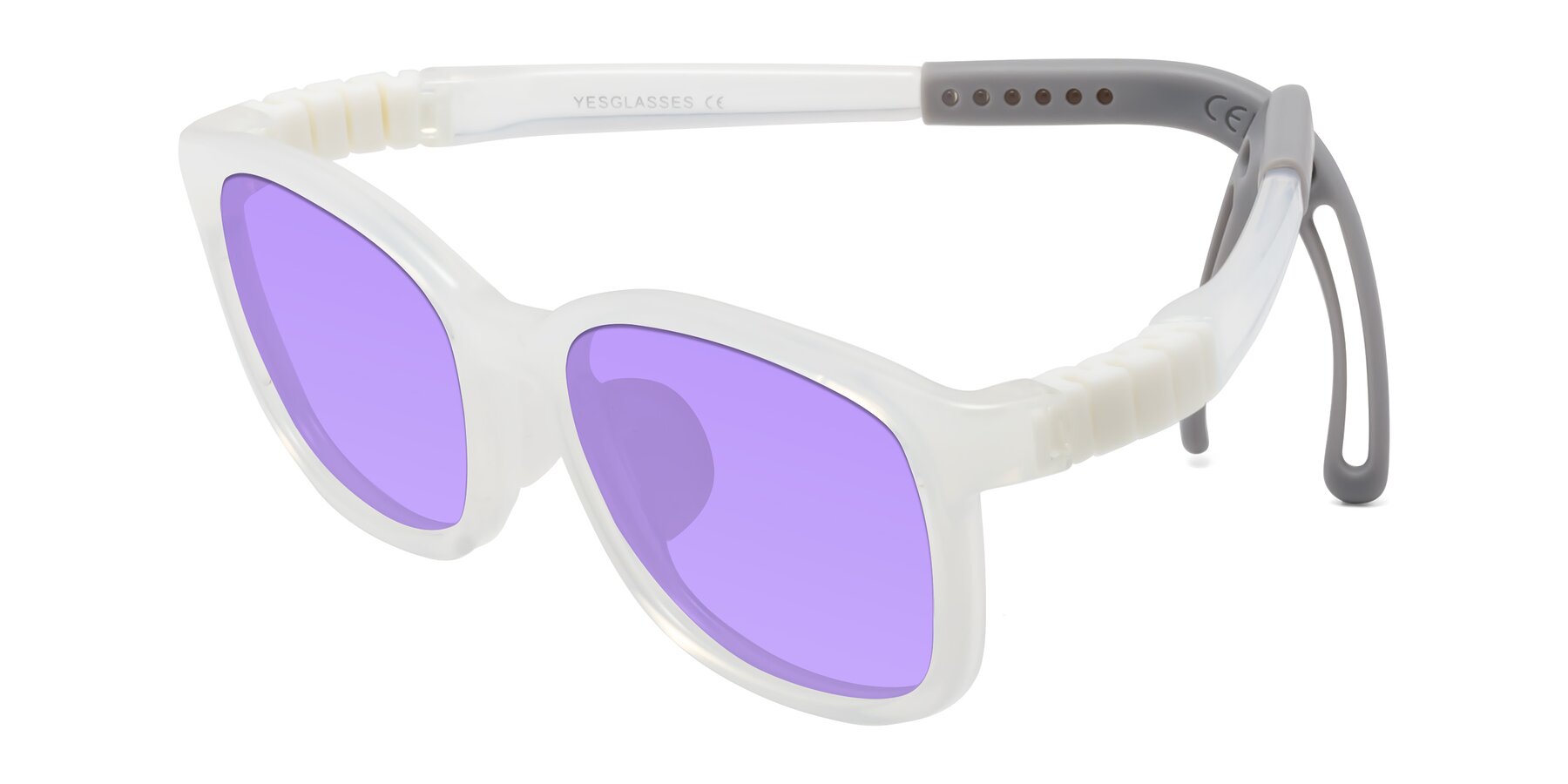 Angle of Hesper in Angel White with Medium Purple Tinted Lenses