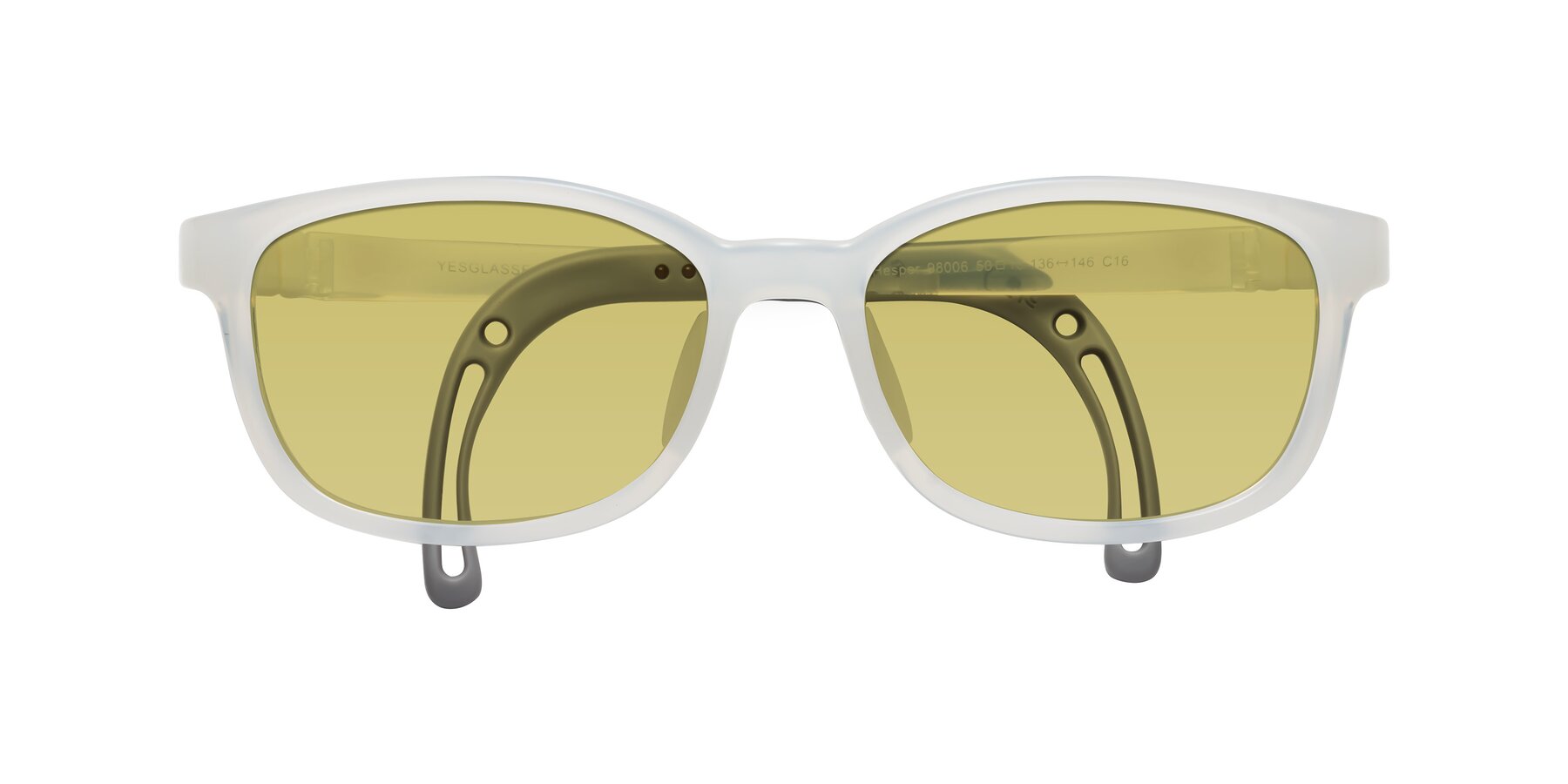 Folded Front of Hesper in Angel White with Medium Champagne Tinted Lenses