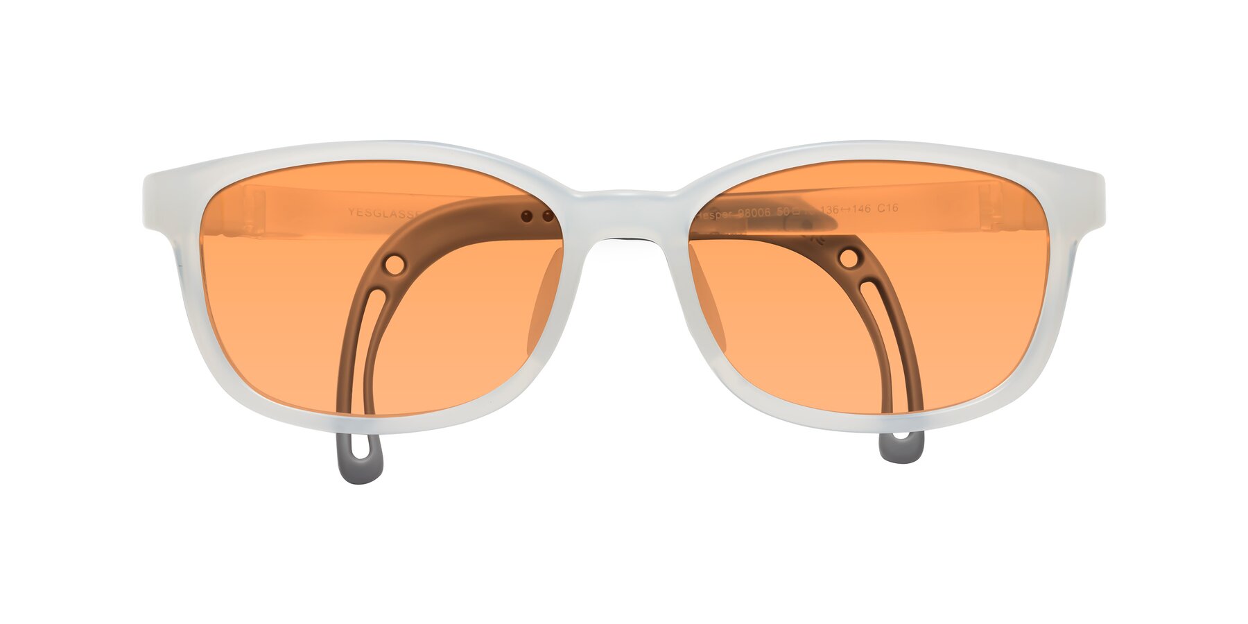 Folded Front of Hesper in Angel White with Medium Orange Tinted Lenses