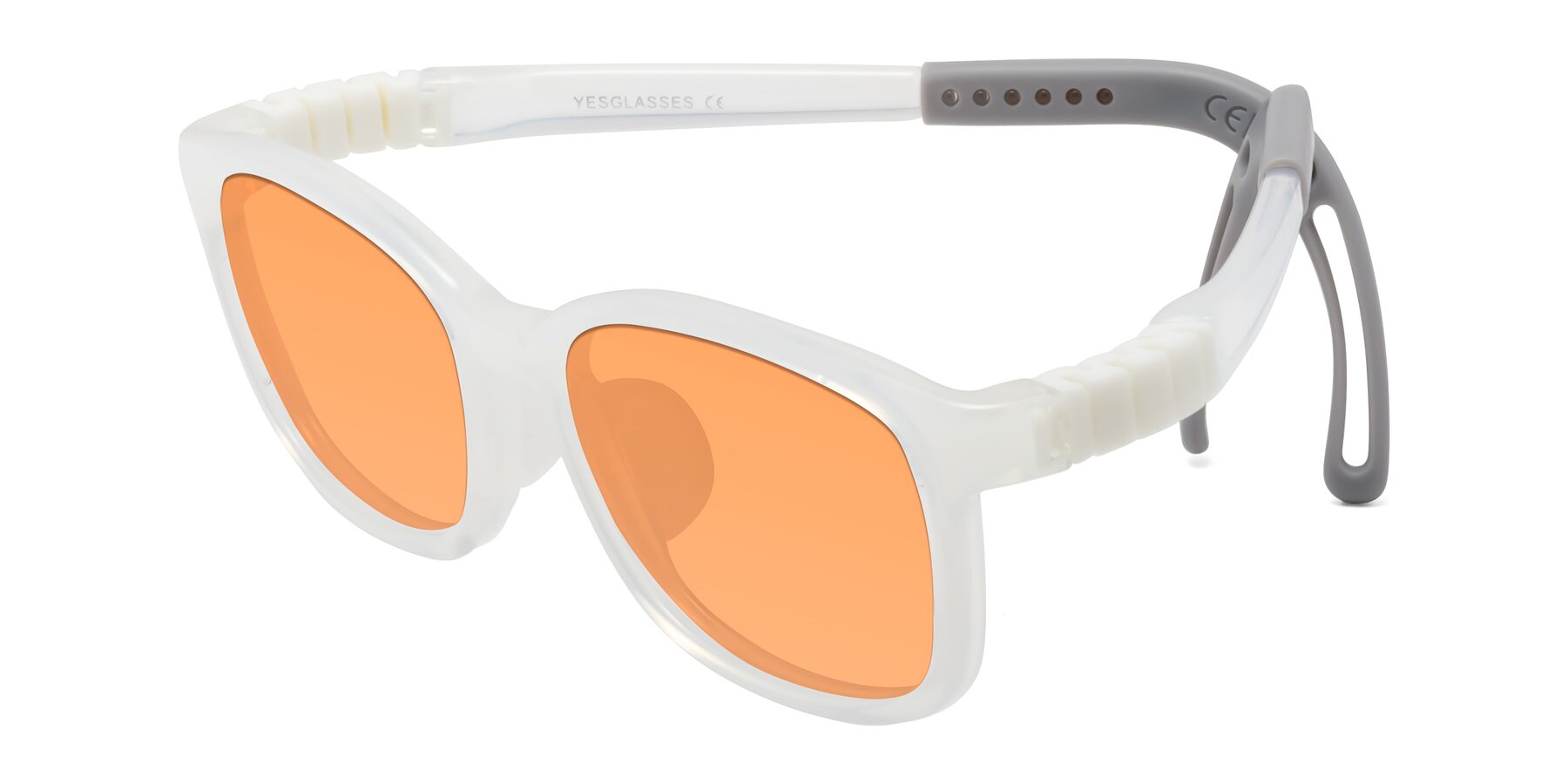 Angle of Hesper in Angel White with Medium Orange Tinted Lenses