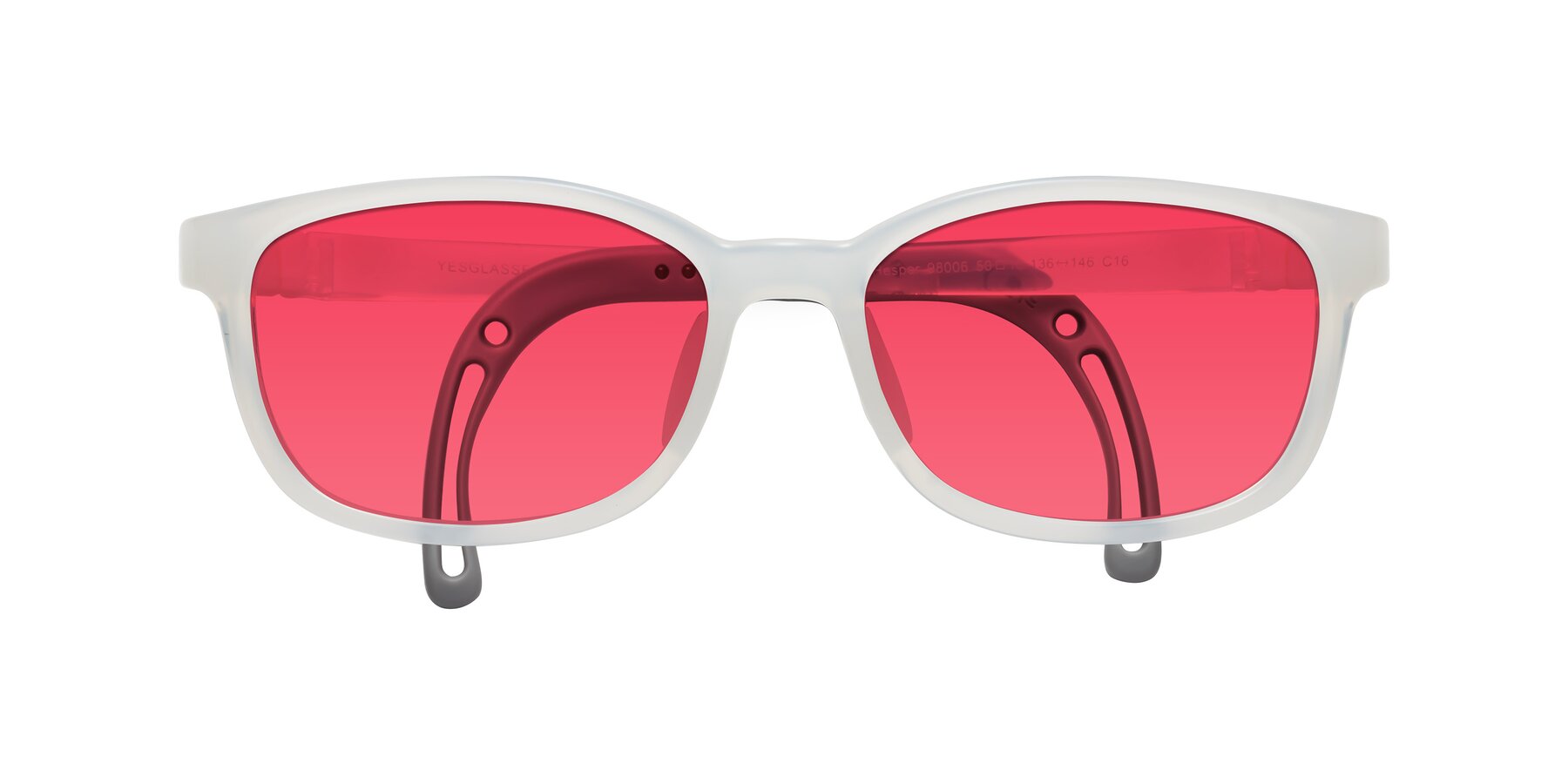 Folded Front of Hesper in Angel White with Red Tinted Lenses