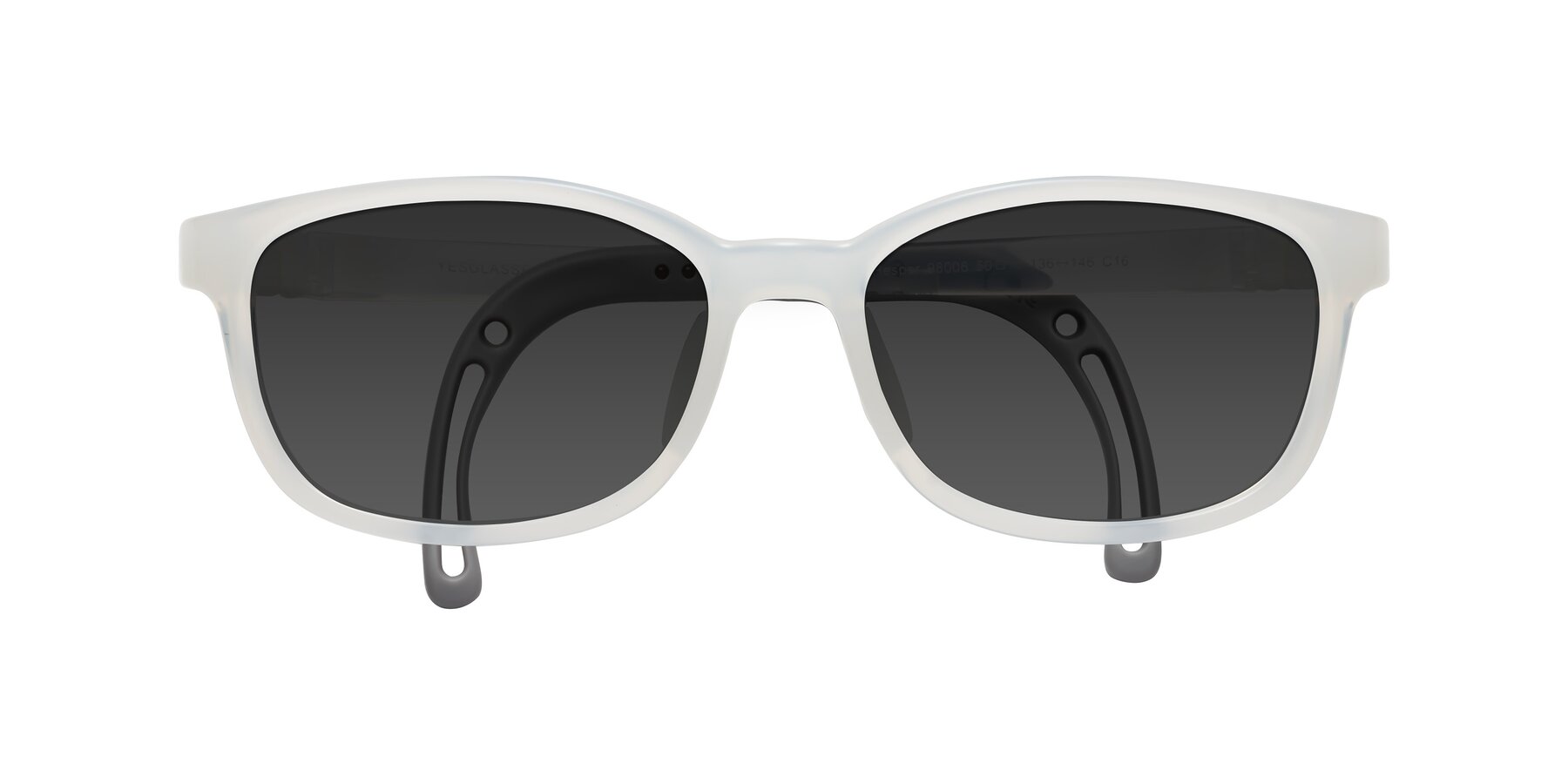 Folded Front of Hesper in Angel White with Gray Tinted Lenses