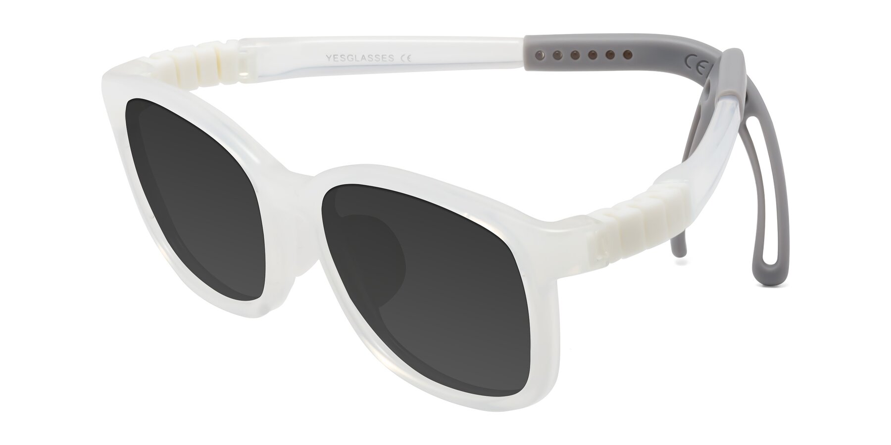 Angle of Hesper in Angel White with Gray Tinted Lenses