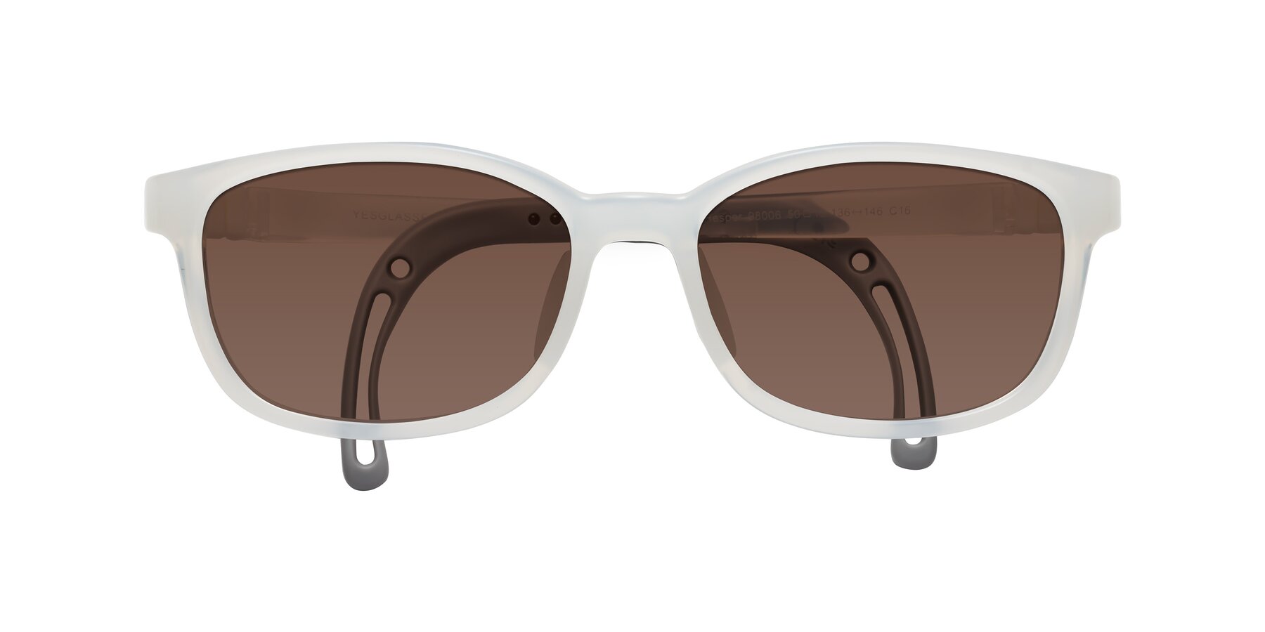 Folded Front of Hesper in Angel White with Brown Tinted Lenses