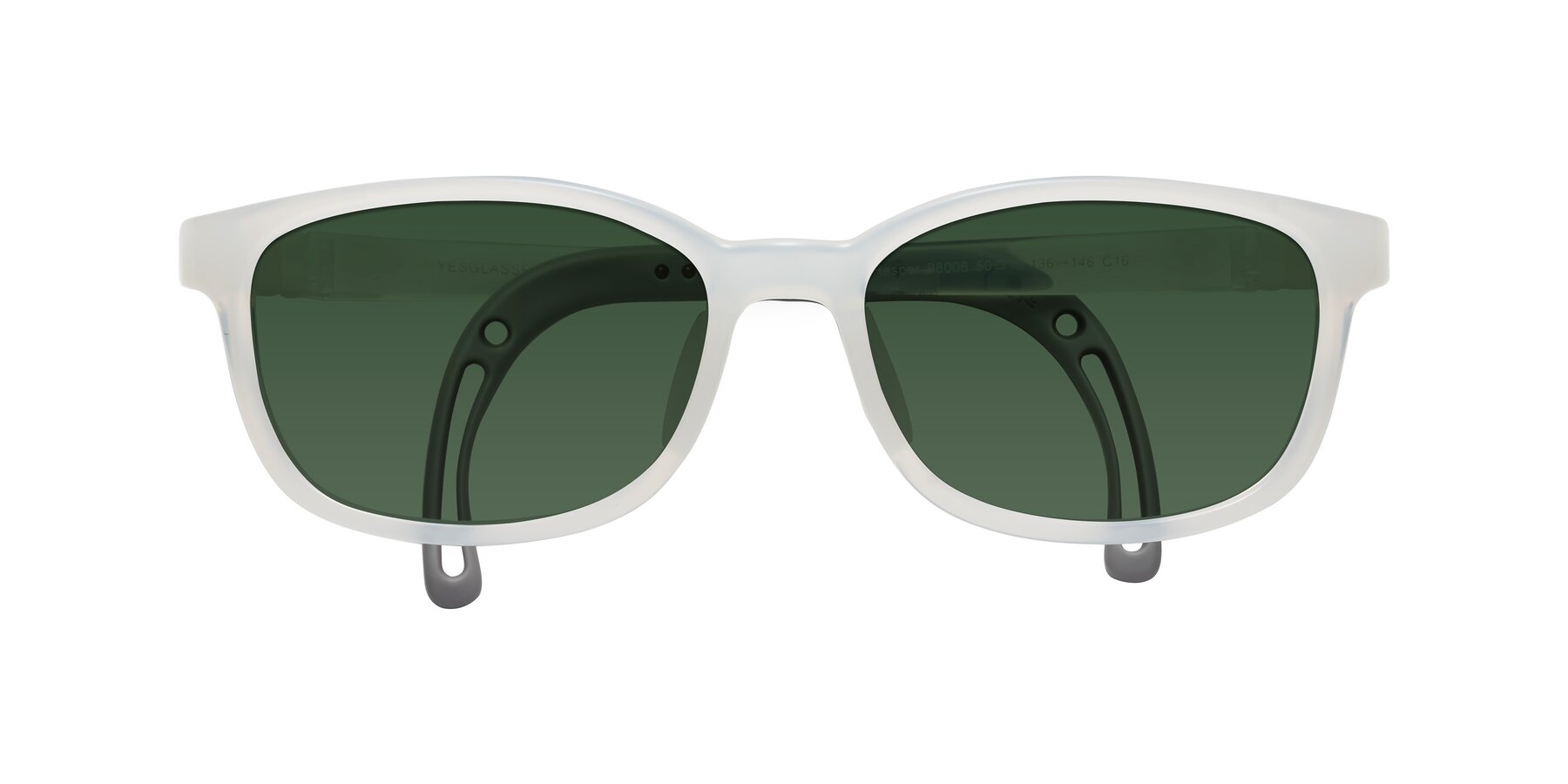 Folded Front of Hesper in Angel White with Green Tinted Lenses